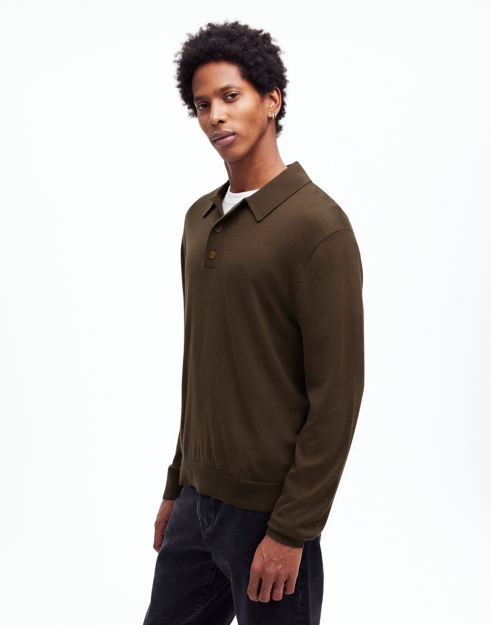 Three-Button Sweater Polo Shirt in Merino Wool