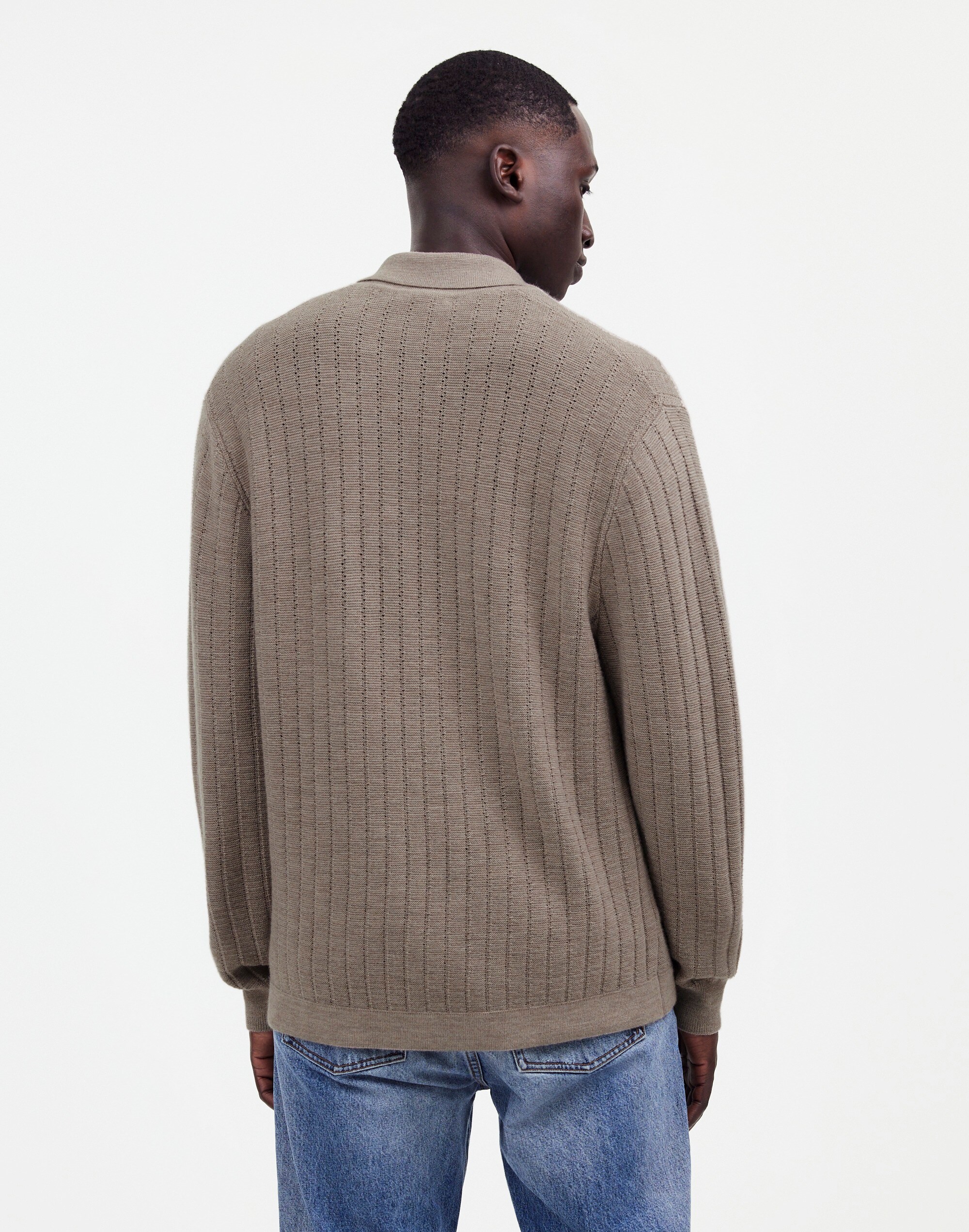 Button-Up Long-Sleeve Polo Shirt in Merino Wool