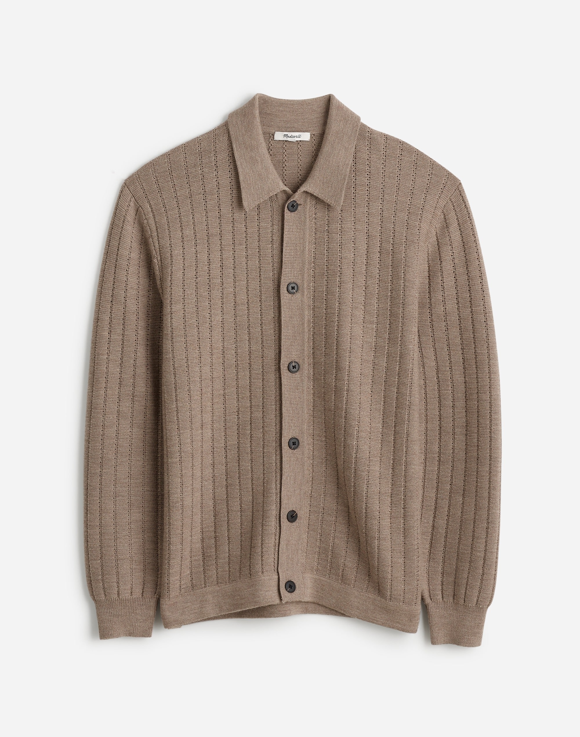 Button-Up Long-Sleeve Polo Shirt in Merino Wool