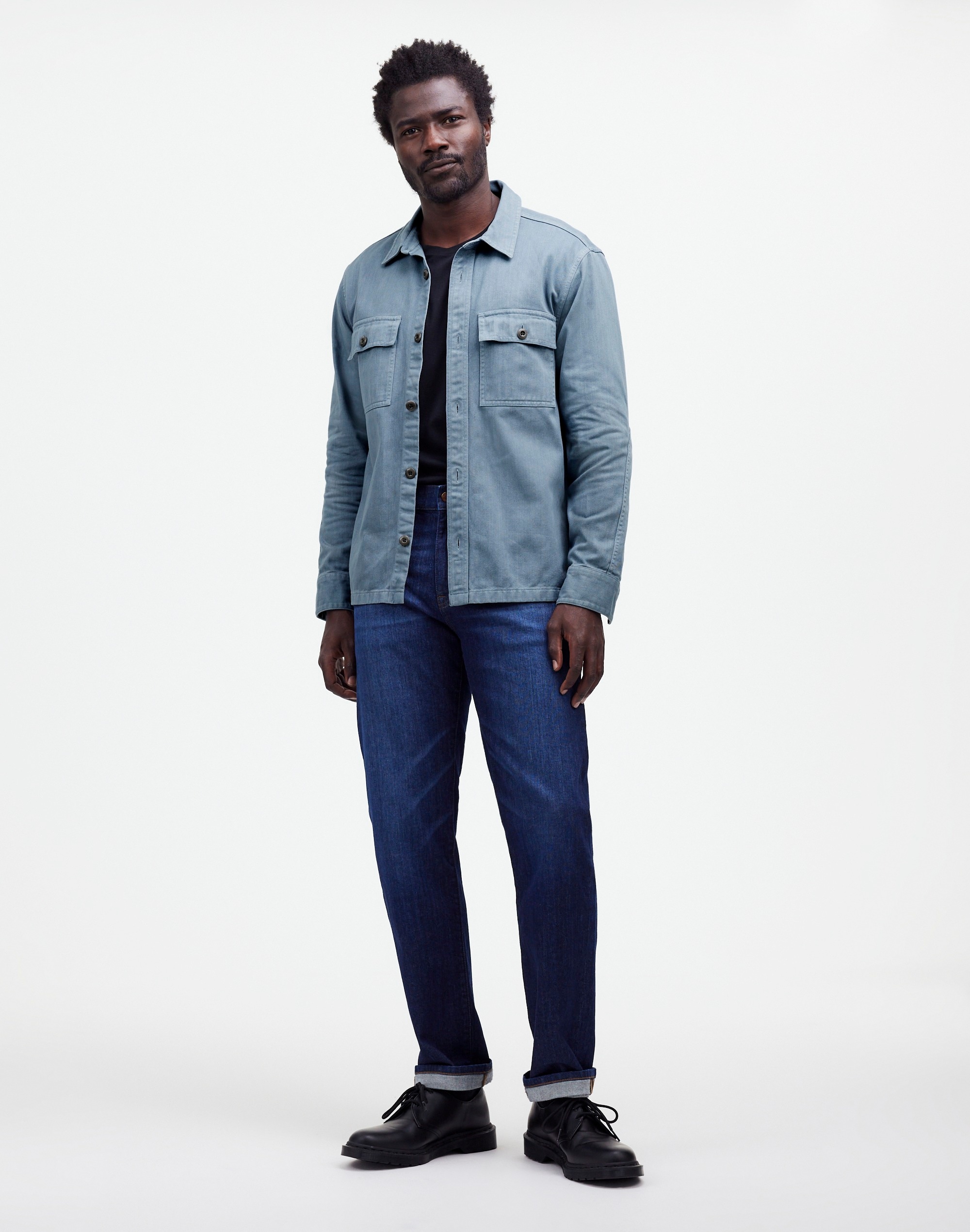 Garment-Dyed Straight-Hem Work Shirt in stonewash blue image 2