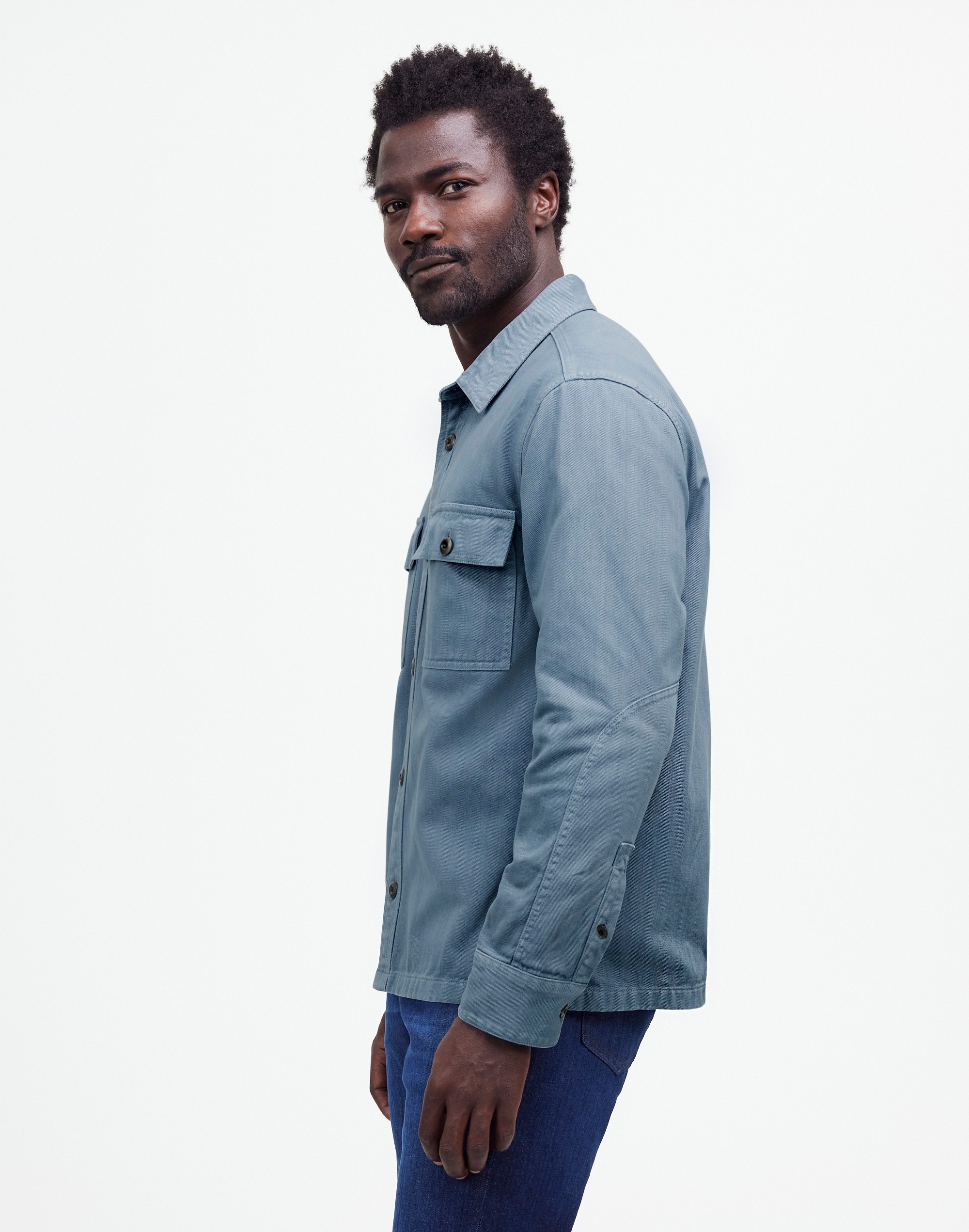 Garment-Dyed Straight-Hem Work Shirt in stonewash blue image 3