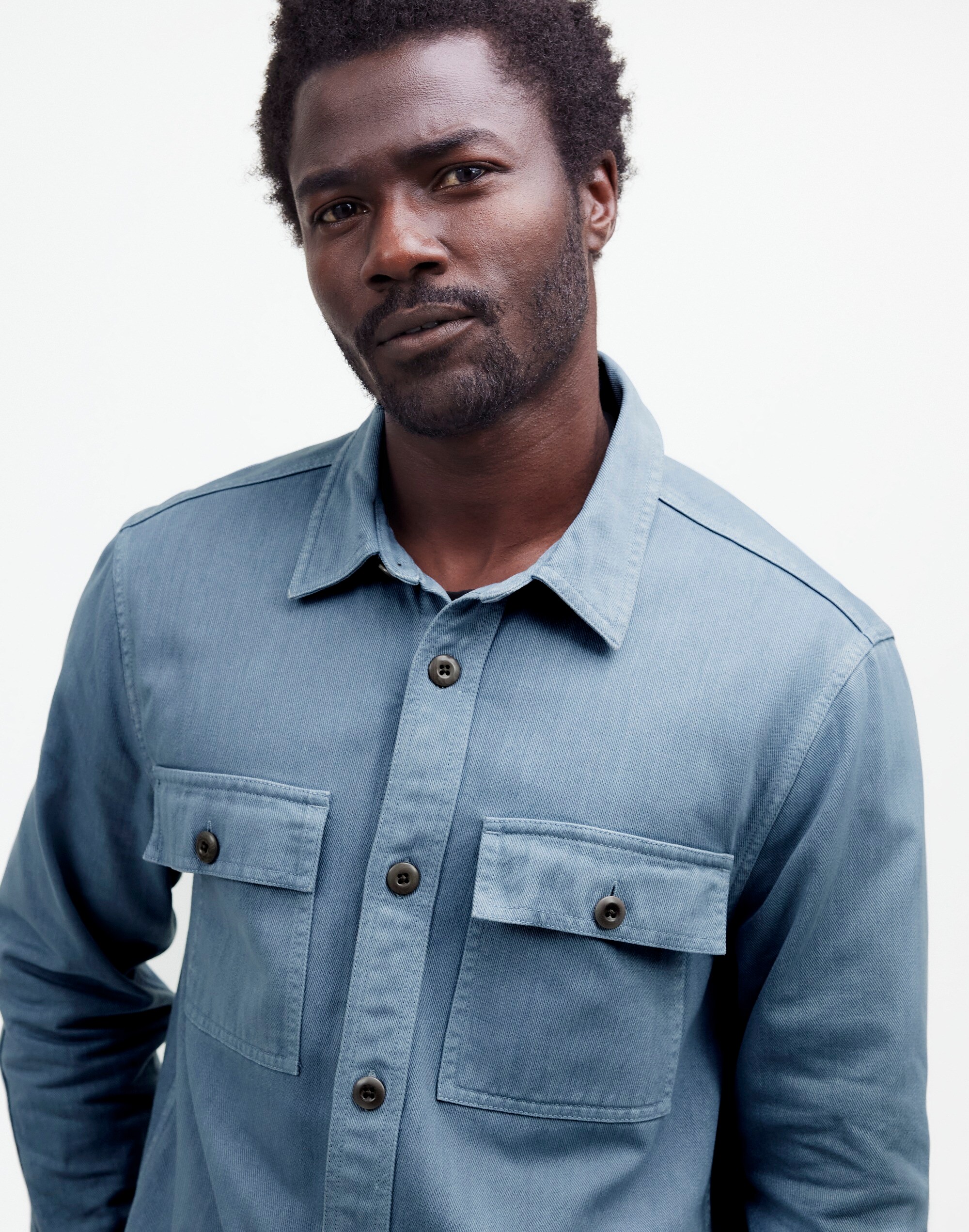 Garment-Dyed Straight-Hem Work Shirt in stonewash blue image 5