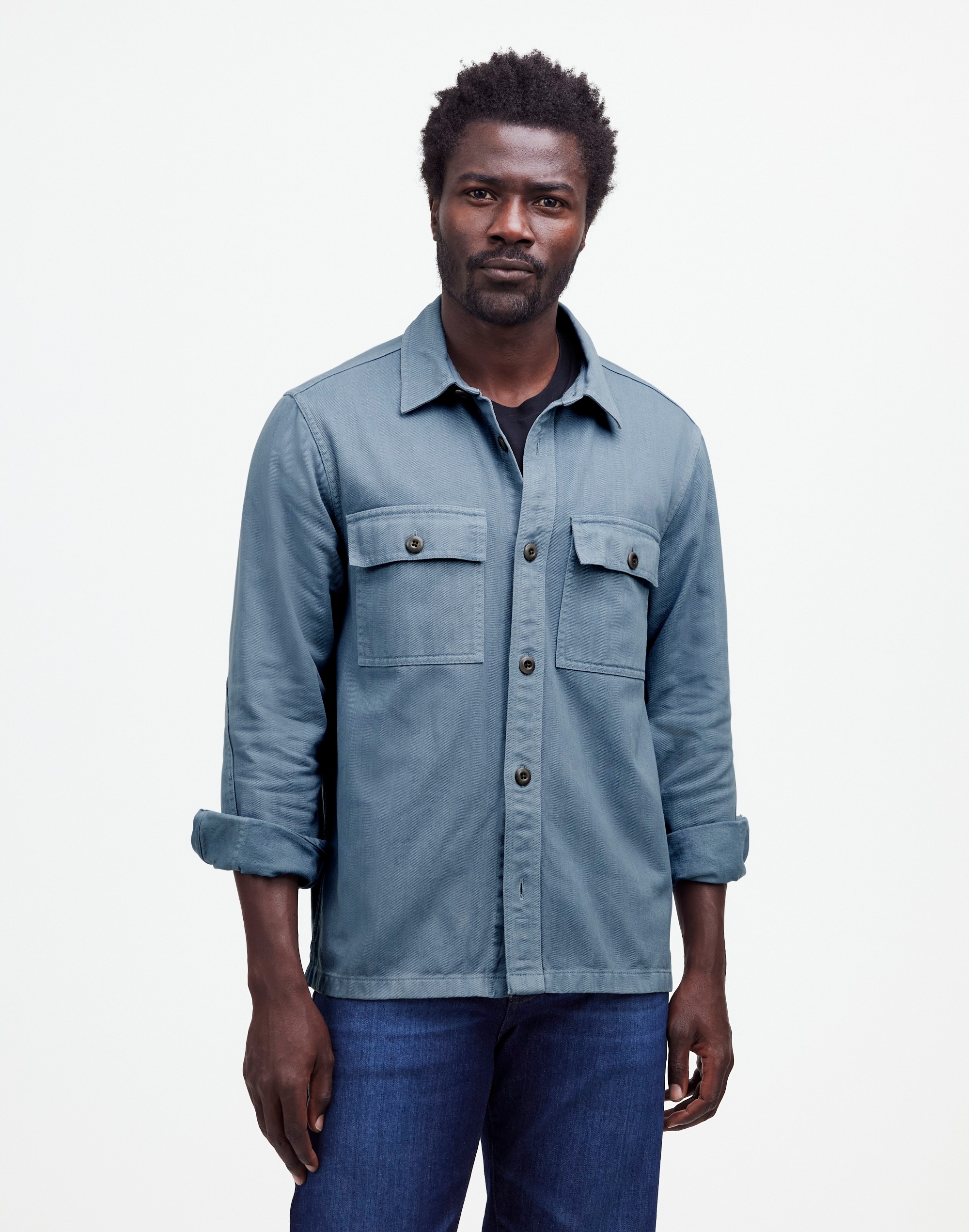 Garment-Dyed Straight-Hem Work Shirt in stonewash blue image 1