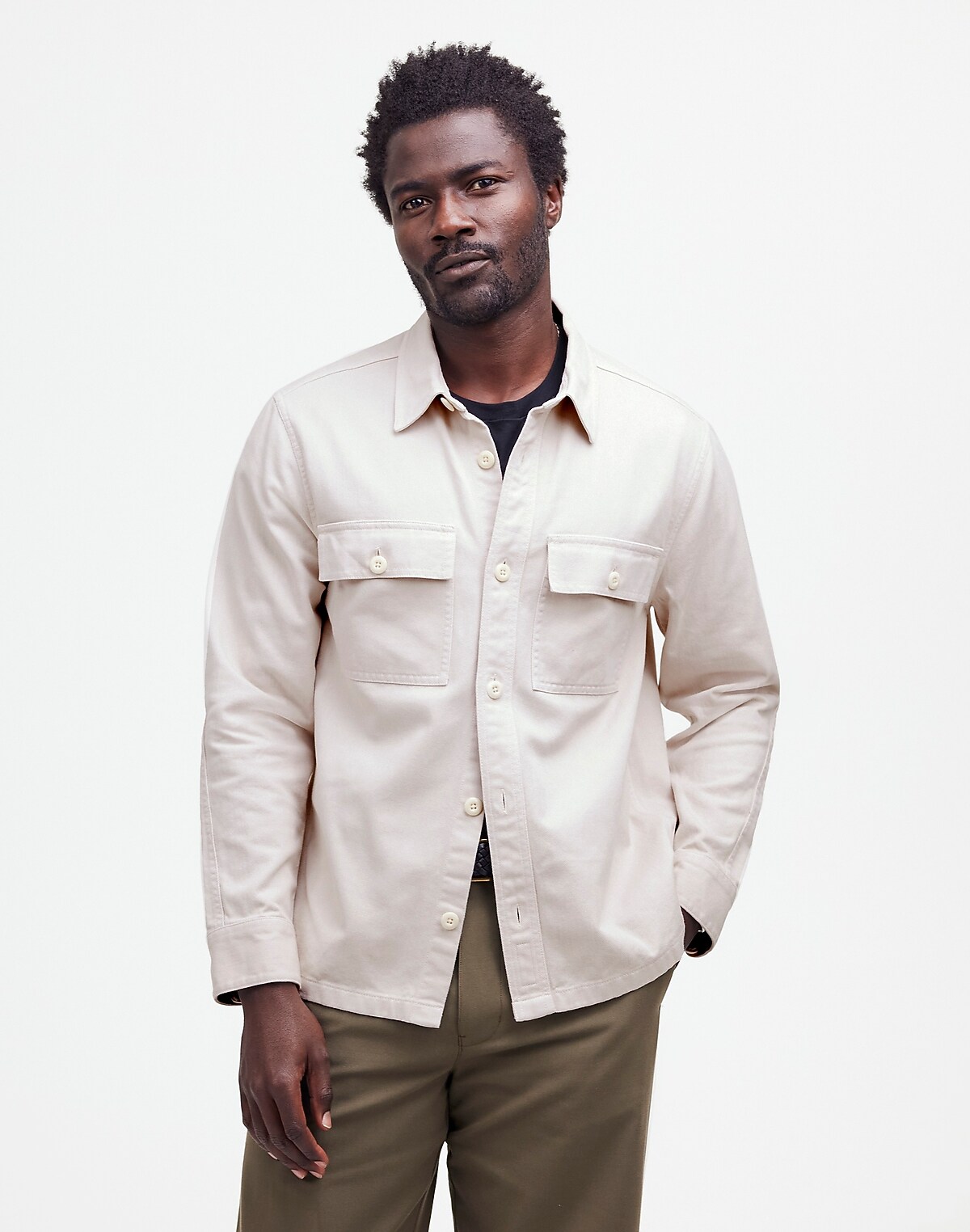 Garment-Dyed Straight-Hem Work Shirt