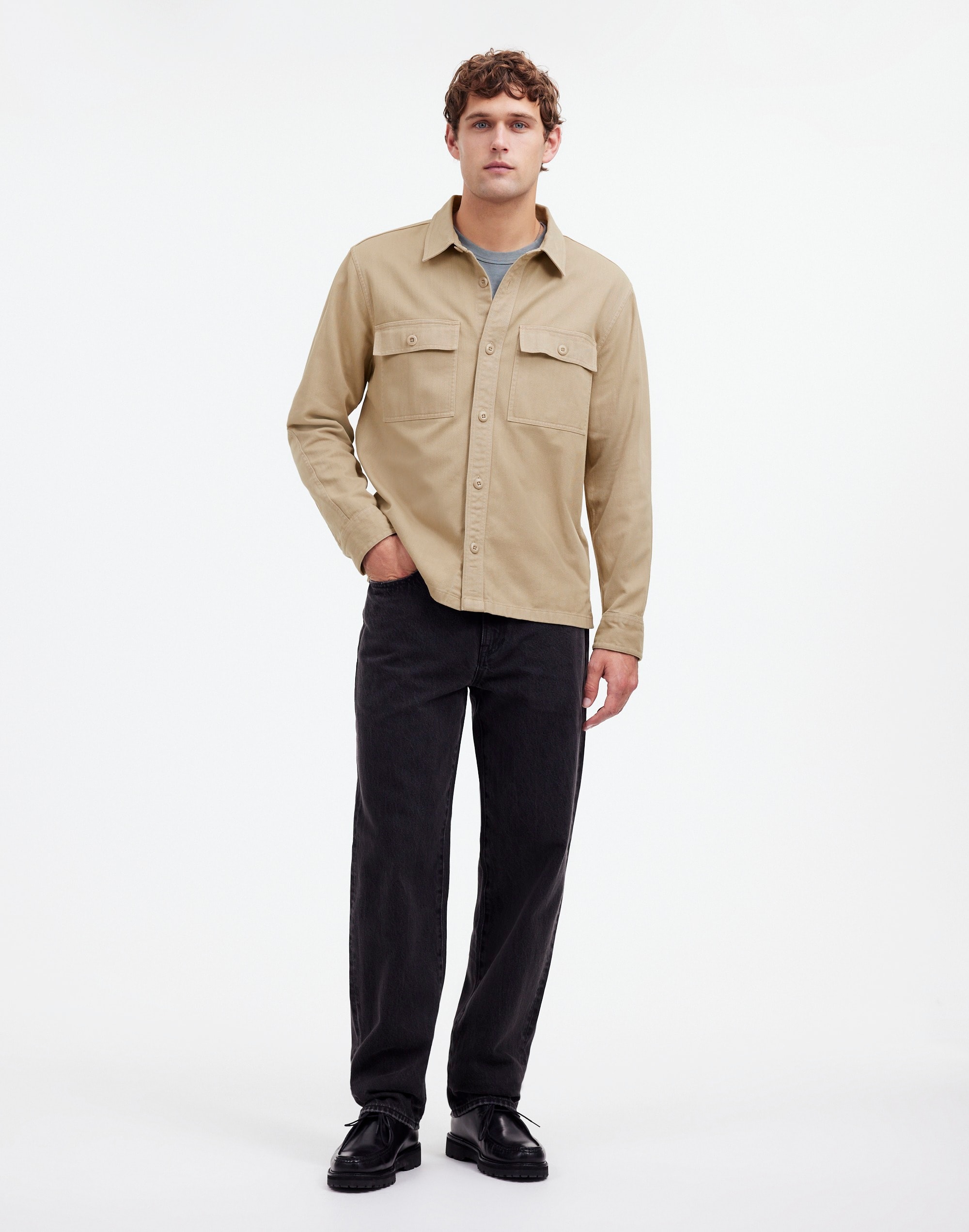 Garment-Dyed Straight-Hem Work Shirt