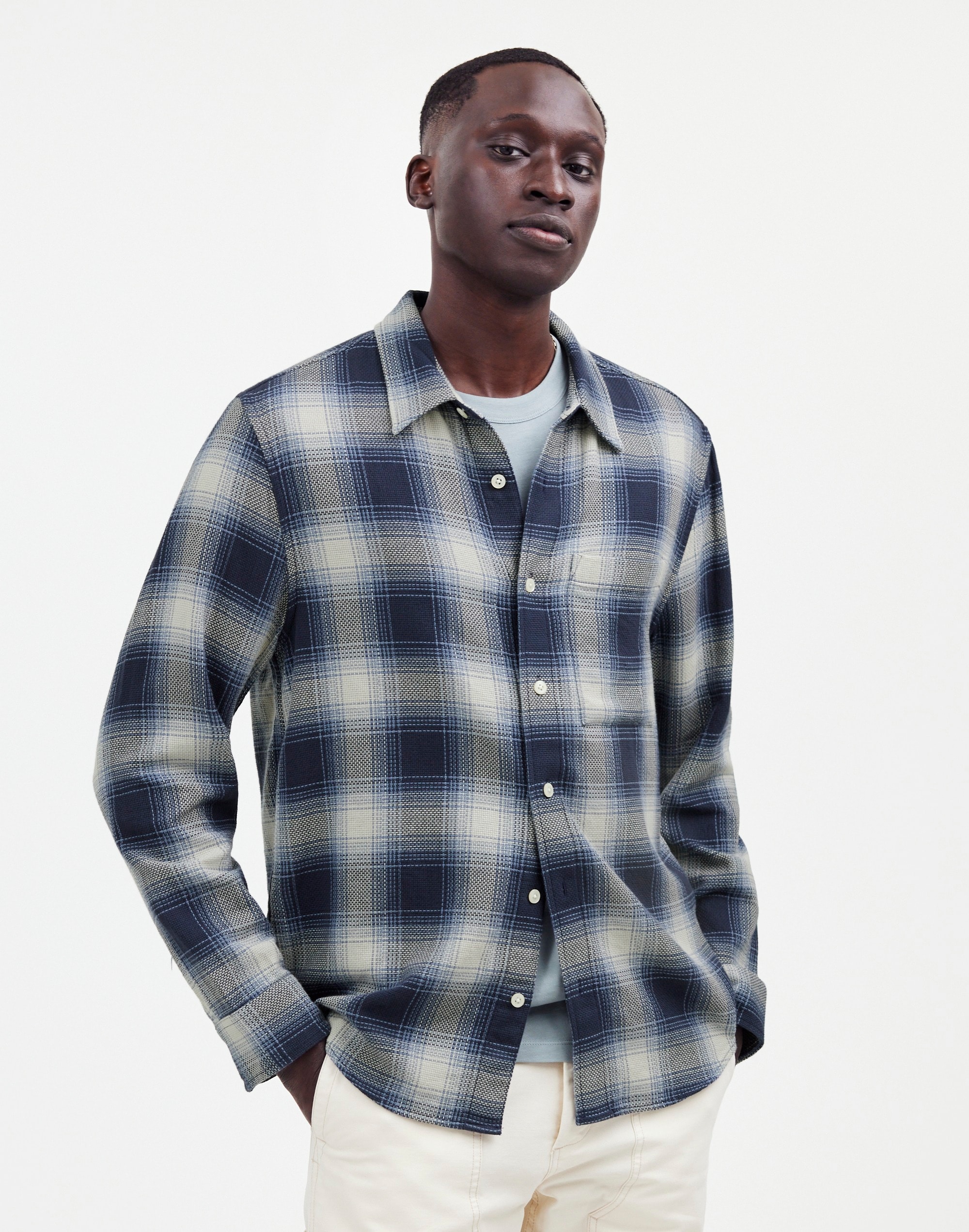 Easy Long-Sleeve Shirt in Cotton Dobby