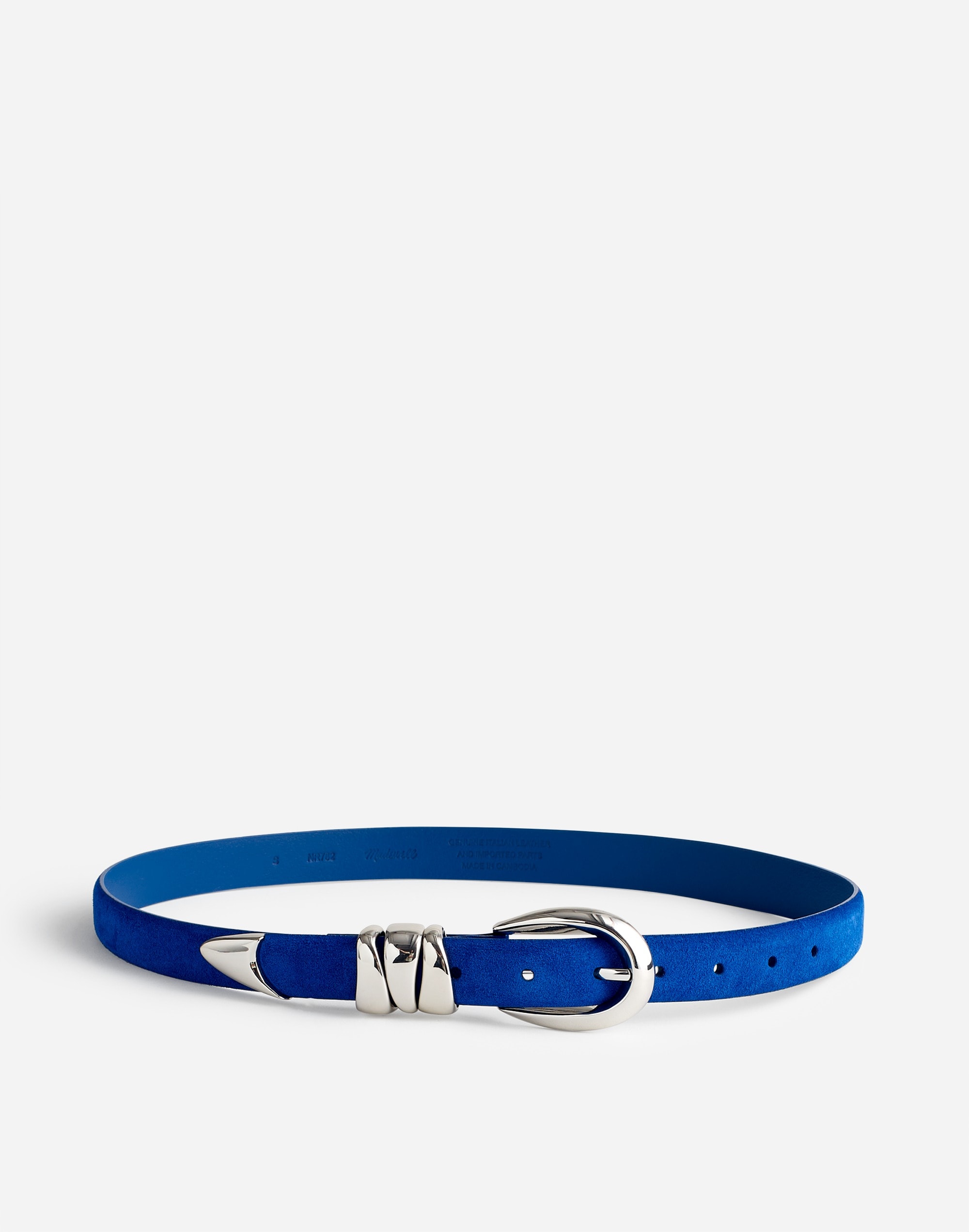 triple metal keeper belt in stamped leather