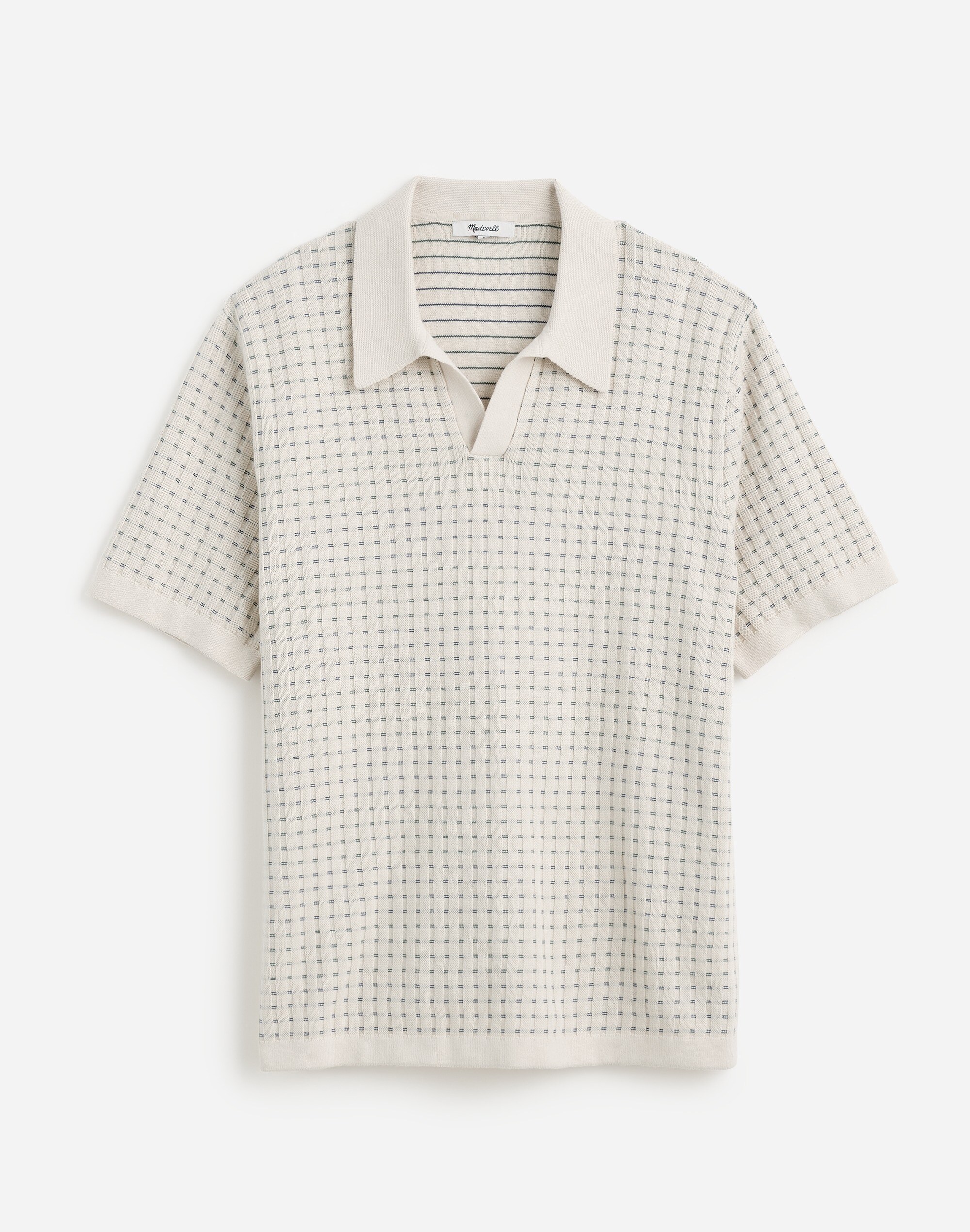 Johnny-Collar Sweater Polo Shirt in Textured Stripe in vintage linen image 6