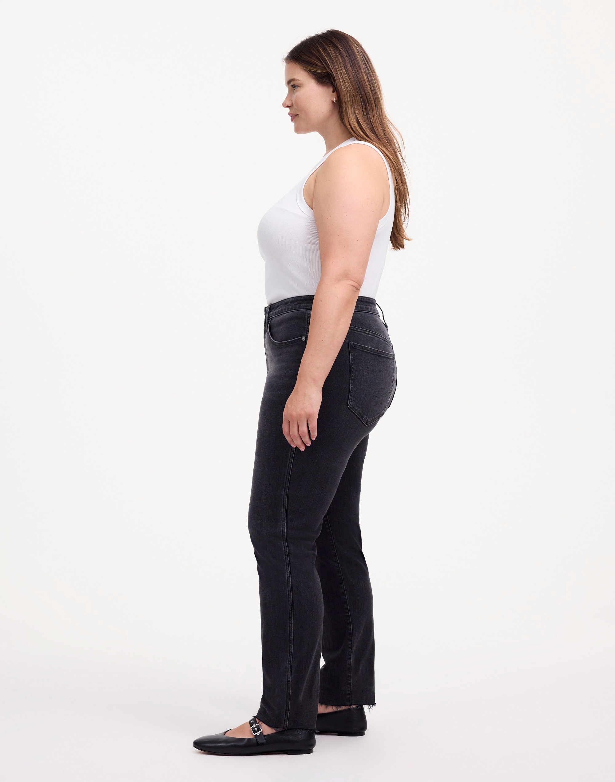 Plus Mid-Rise Stovepipe Jeans in Armand Wash: Raw-Hem Edition