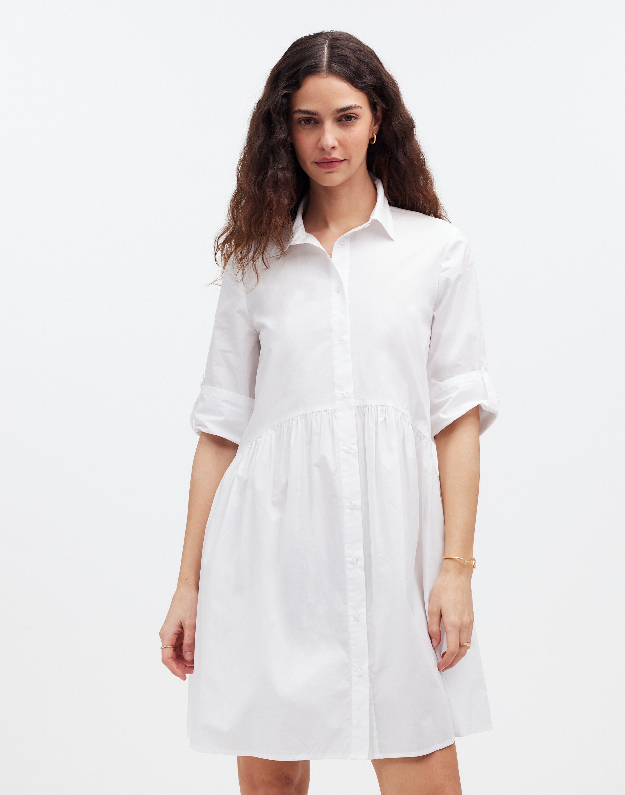 Button-Front Mini Shirtdress in Poplin