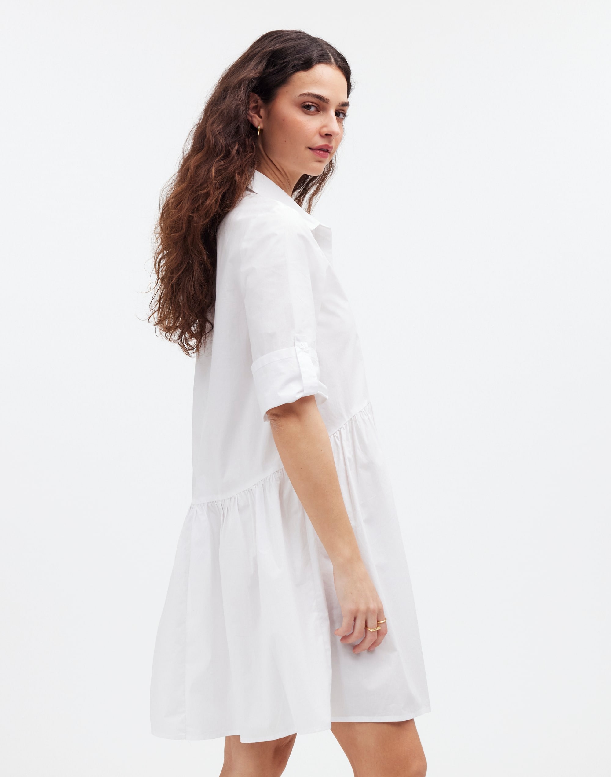 Button-Front Mini Shirtdress in Poplin