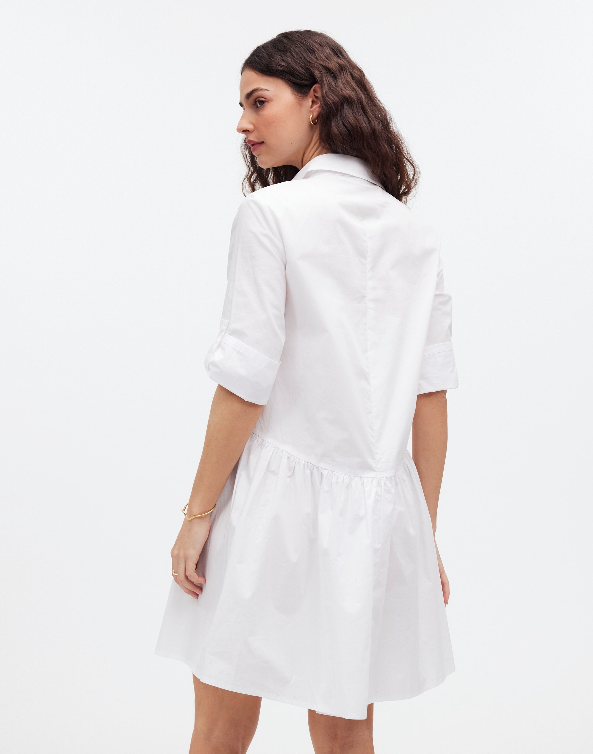 Button-Front Mini Shirtdress in Poplin