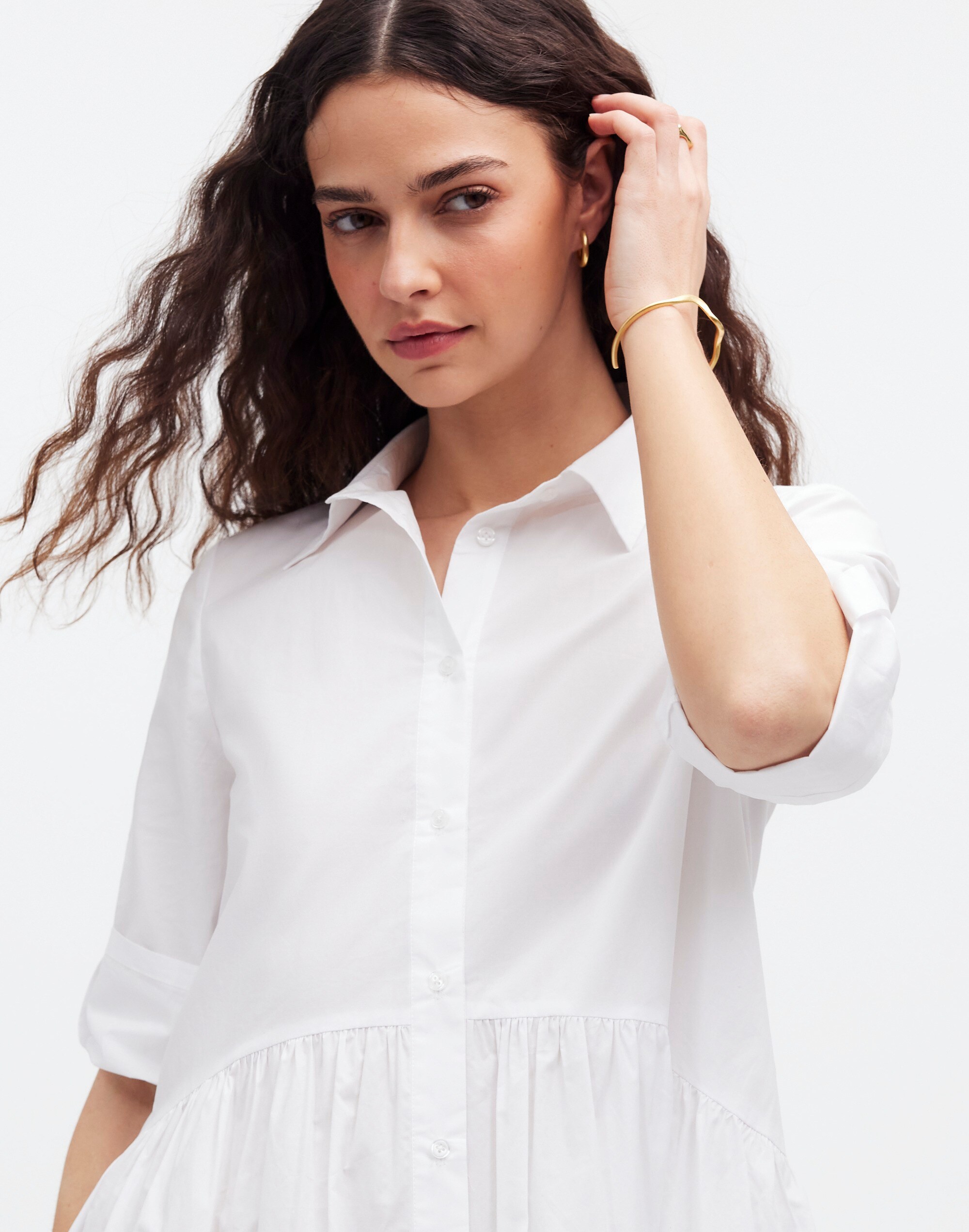 Button-Front Mini Shirtdress in Poplin