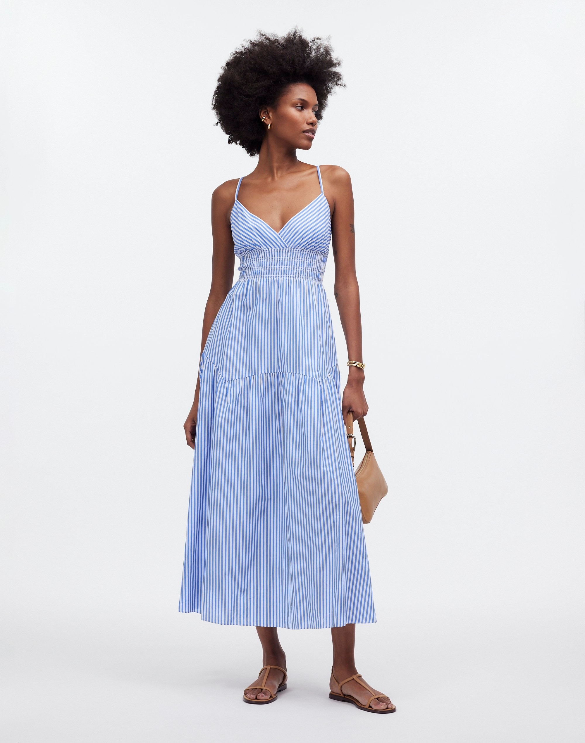 Empire-Waist Tiered Maxi Dress in Stripe