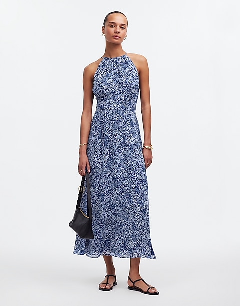 Smocked Halter Midi Dress in Floral