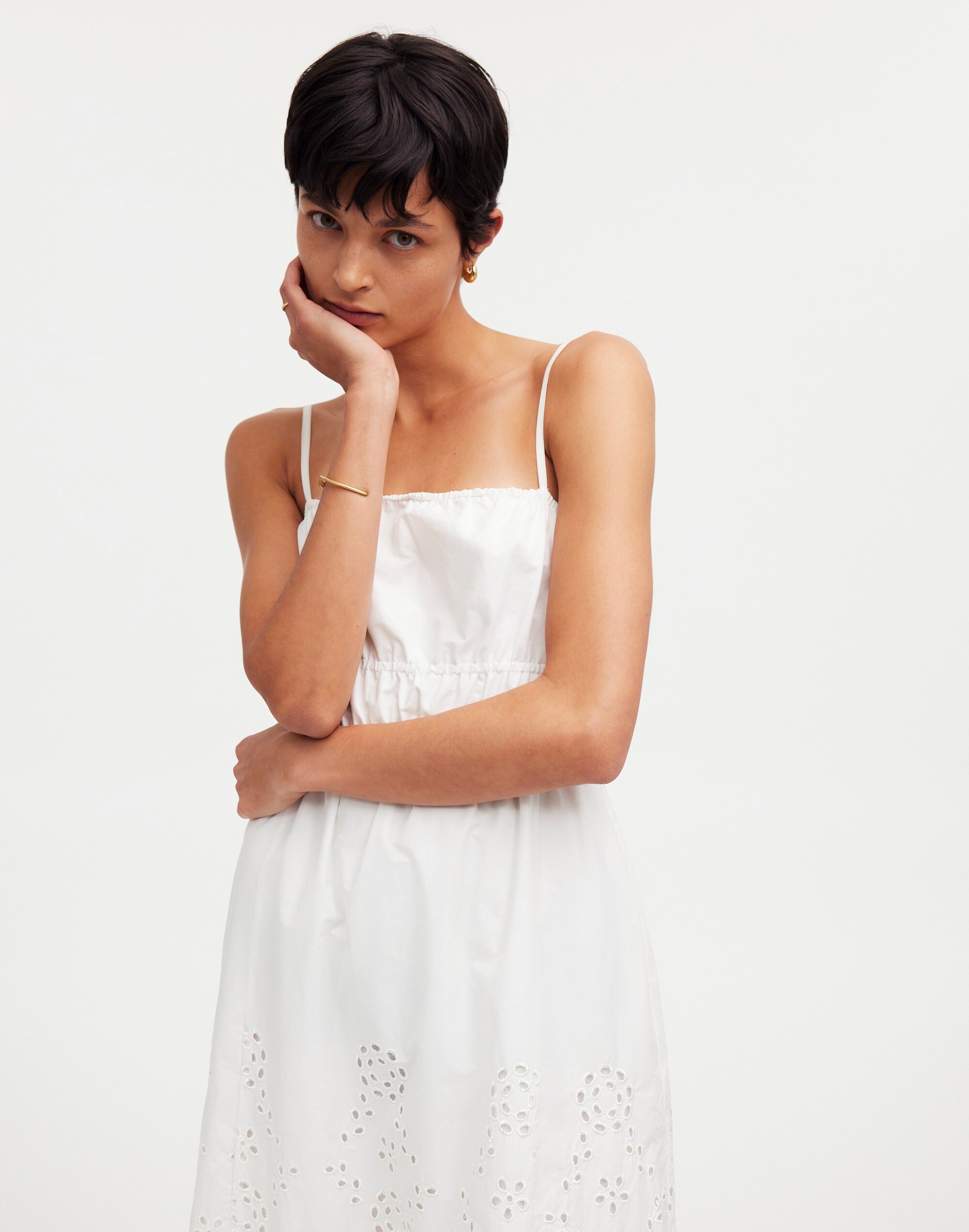 Embroidered Tank Midi Dress in Poplin