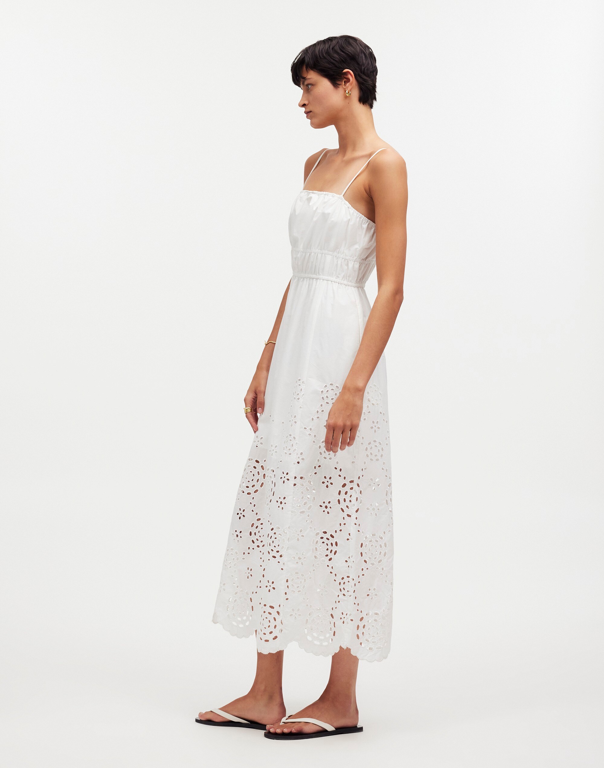 Embroidered Tank Midi Dress in Poplin