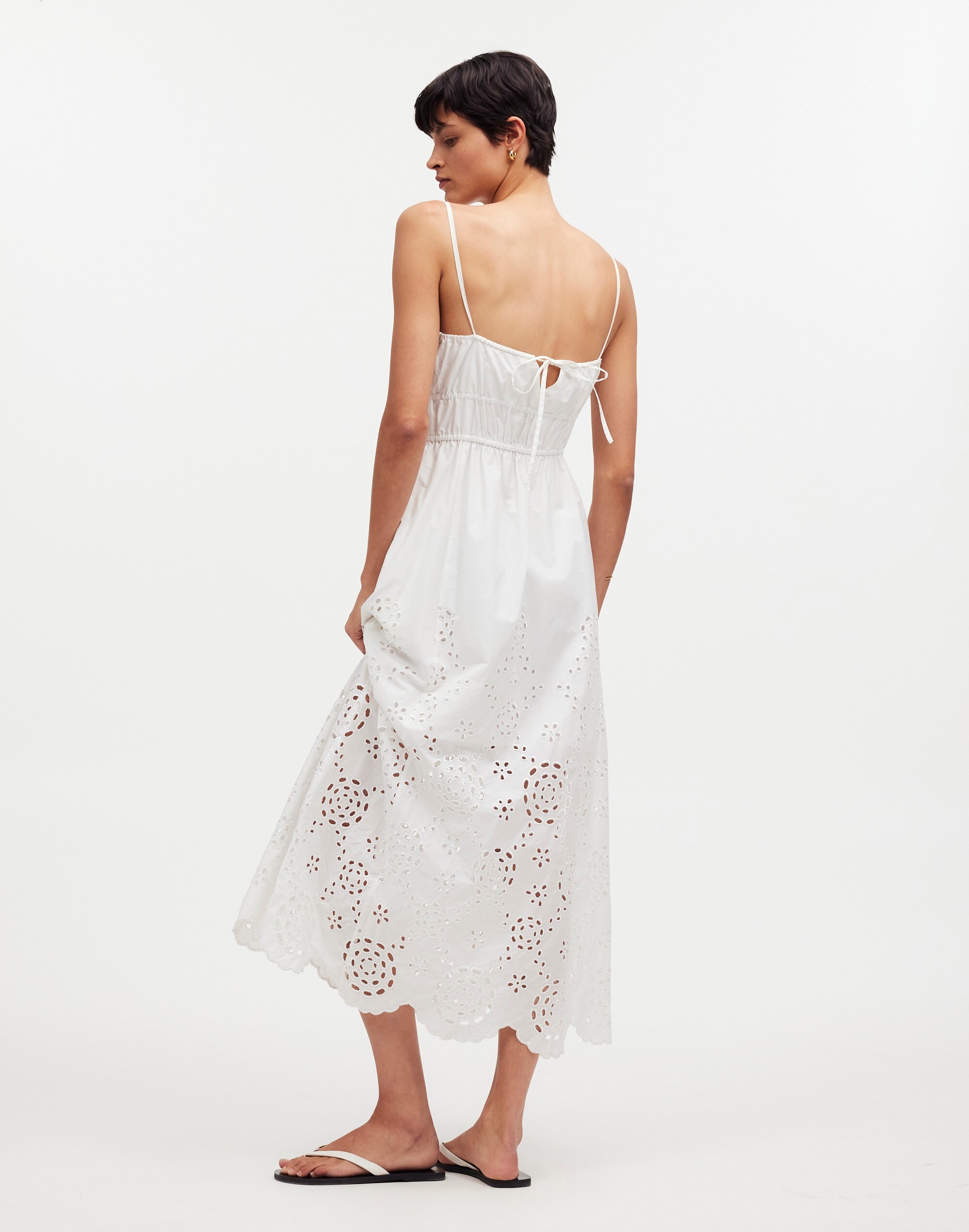 Embroidered Tank Midi Dress in Poplin