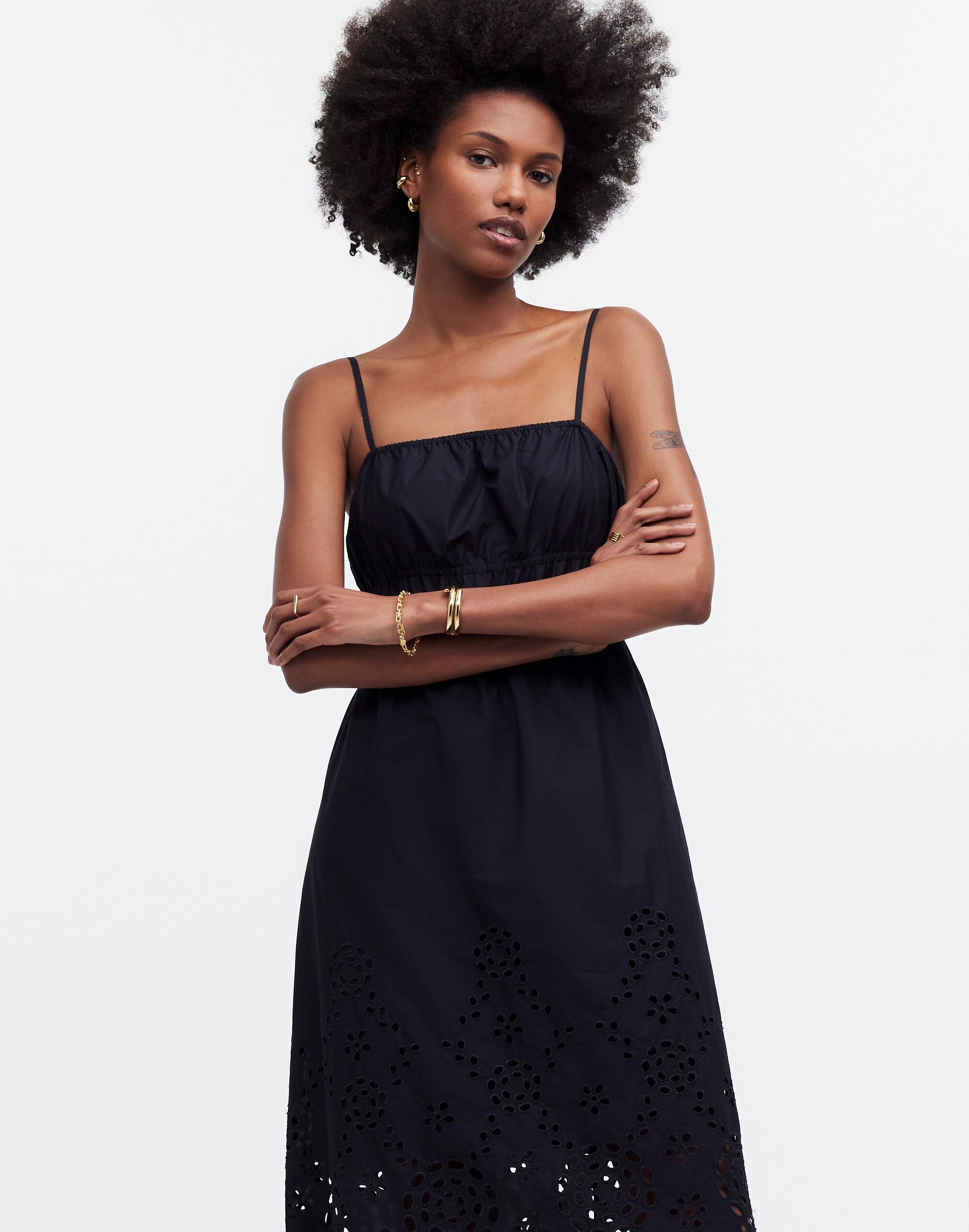 Embroidered Tank Midi Dress in Poplin in black image 2