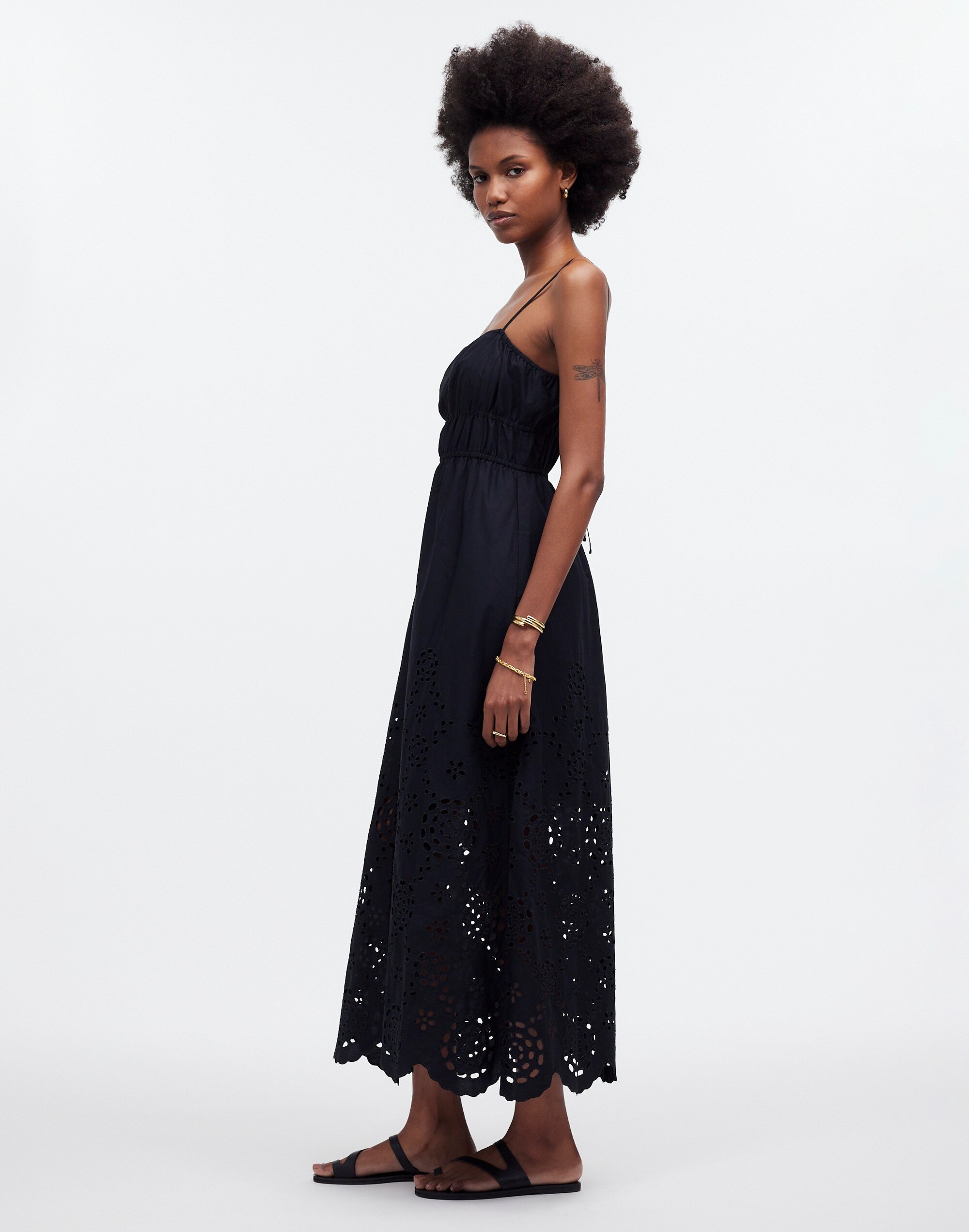 Embroidered Tank Midi Dress in Poplin in black image 3
