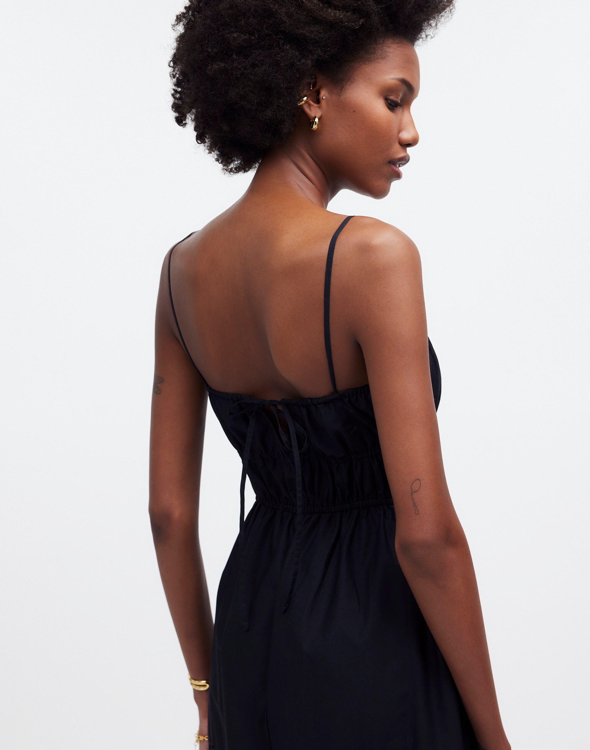 Embroidered Tank Midi Dress in Poplin in black image 5
