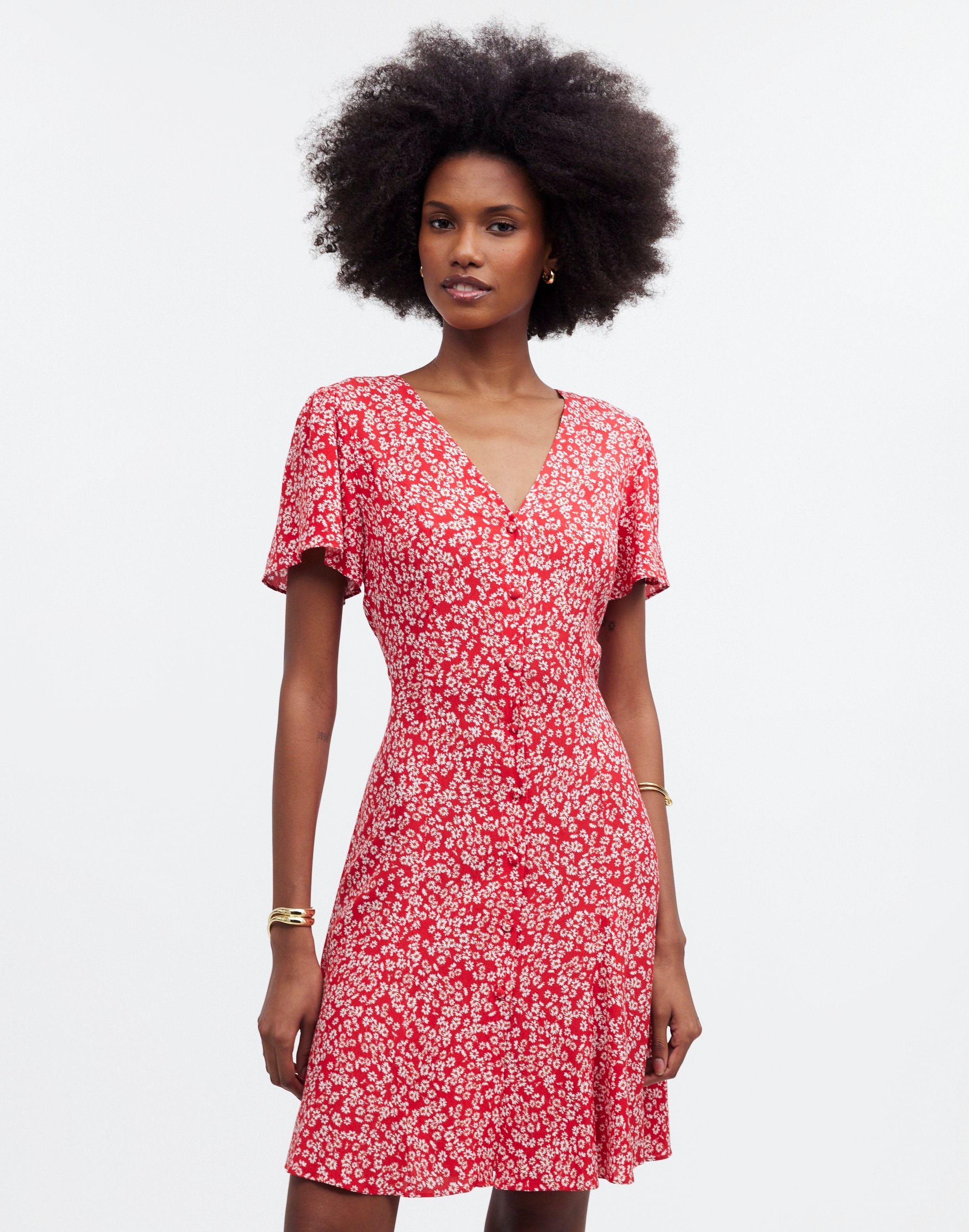 Flutter-Sleeve Mini Dress in Floral