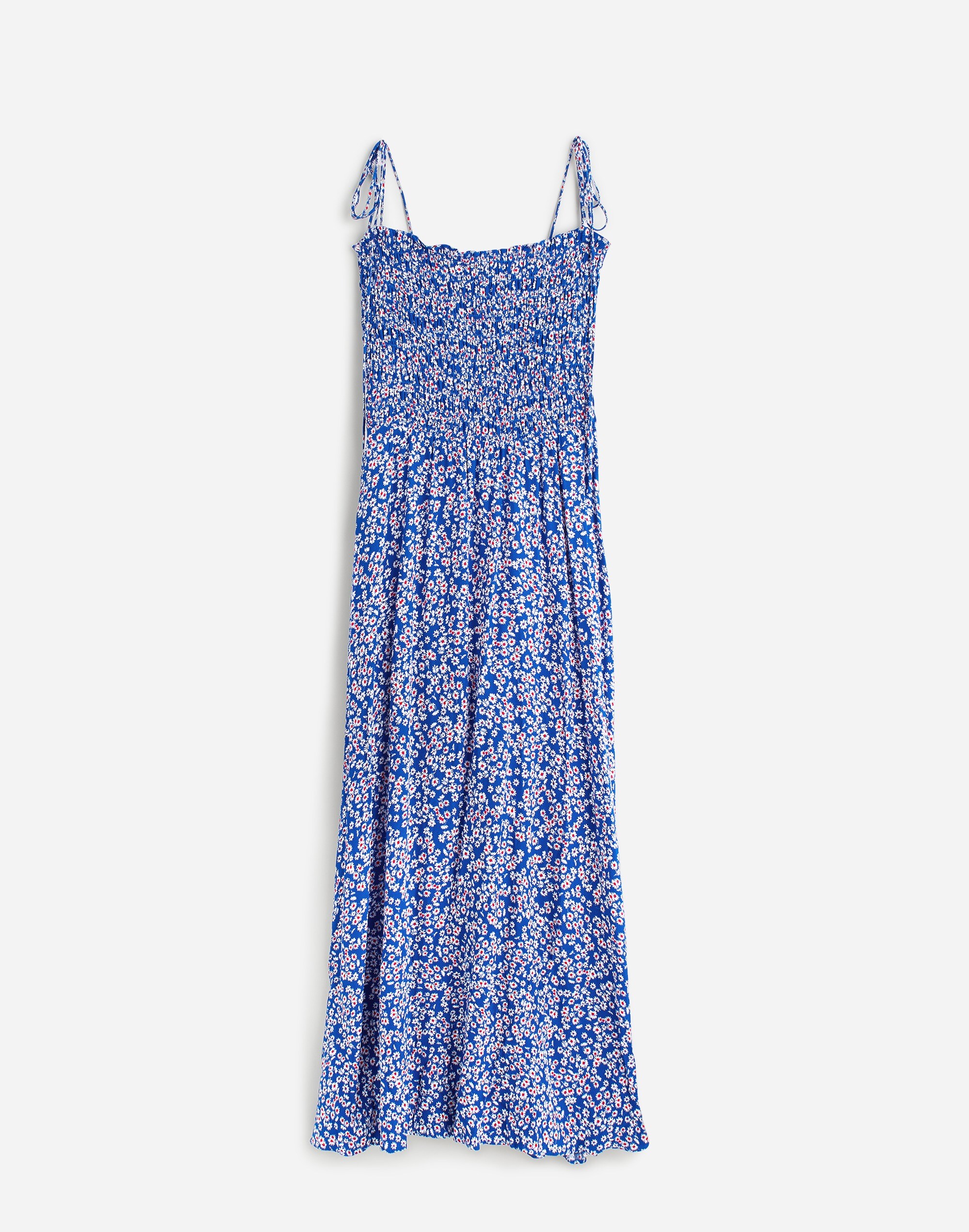 Smocked Tie-Strap Midi Dress in Floral