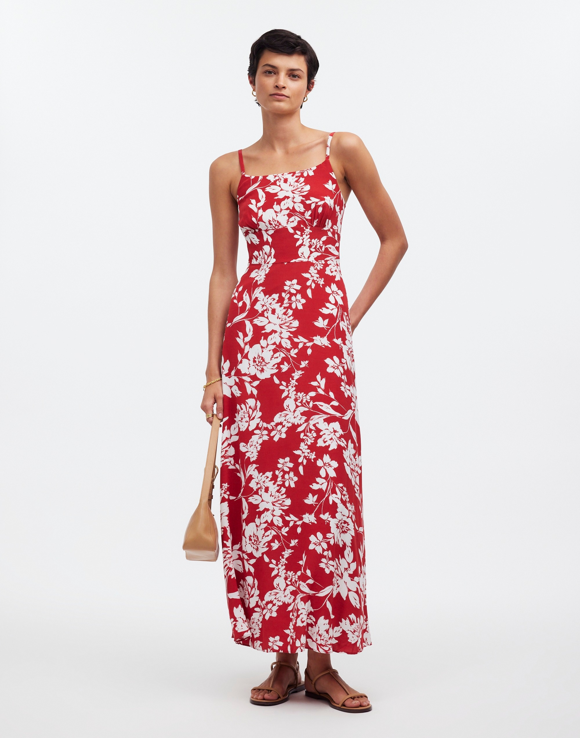 Mw Square-neck Tank Dress In Exploded Red Floral