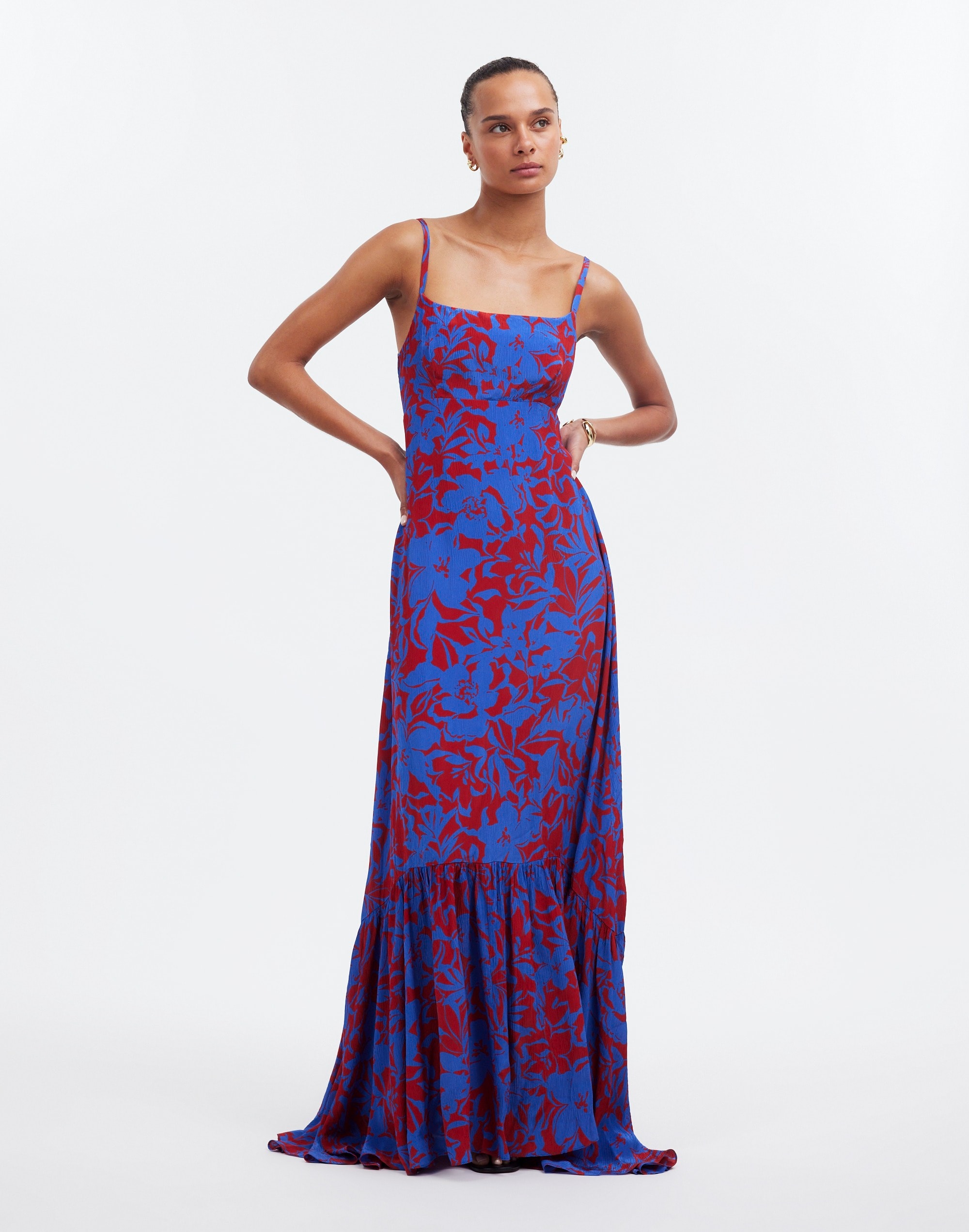 Mw Empire-waist Tank Maxi Dress In Exploded Red And Blue Floral