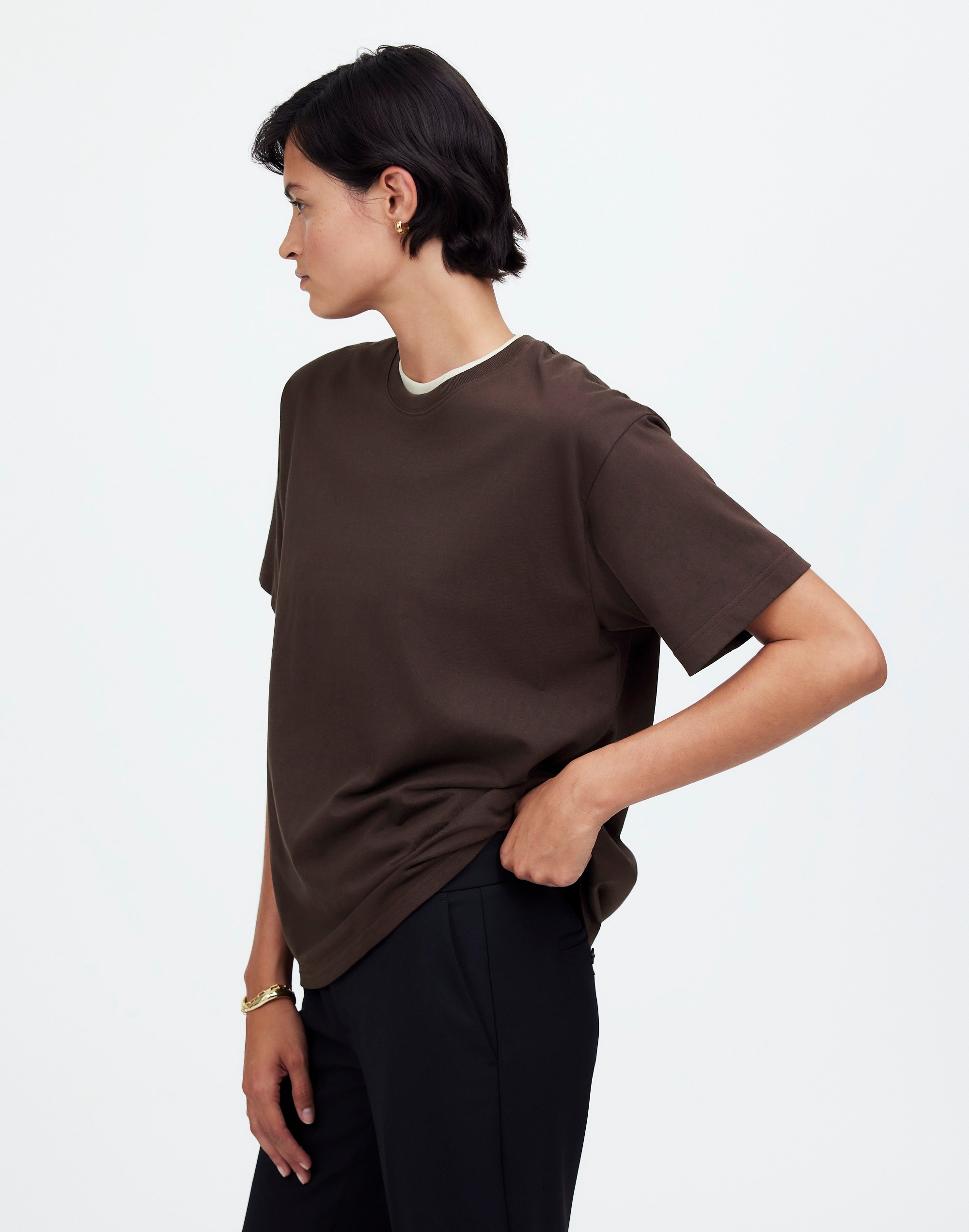 Cotton Relaxed Oversized Tee in dark carob image 3