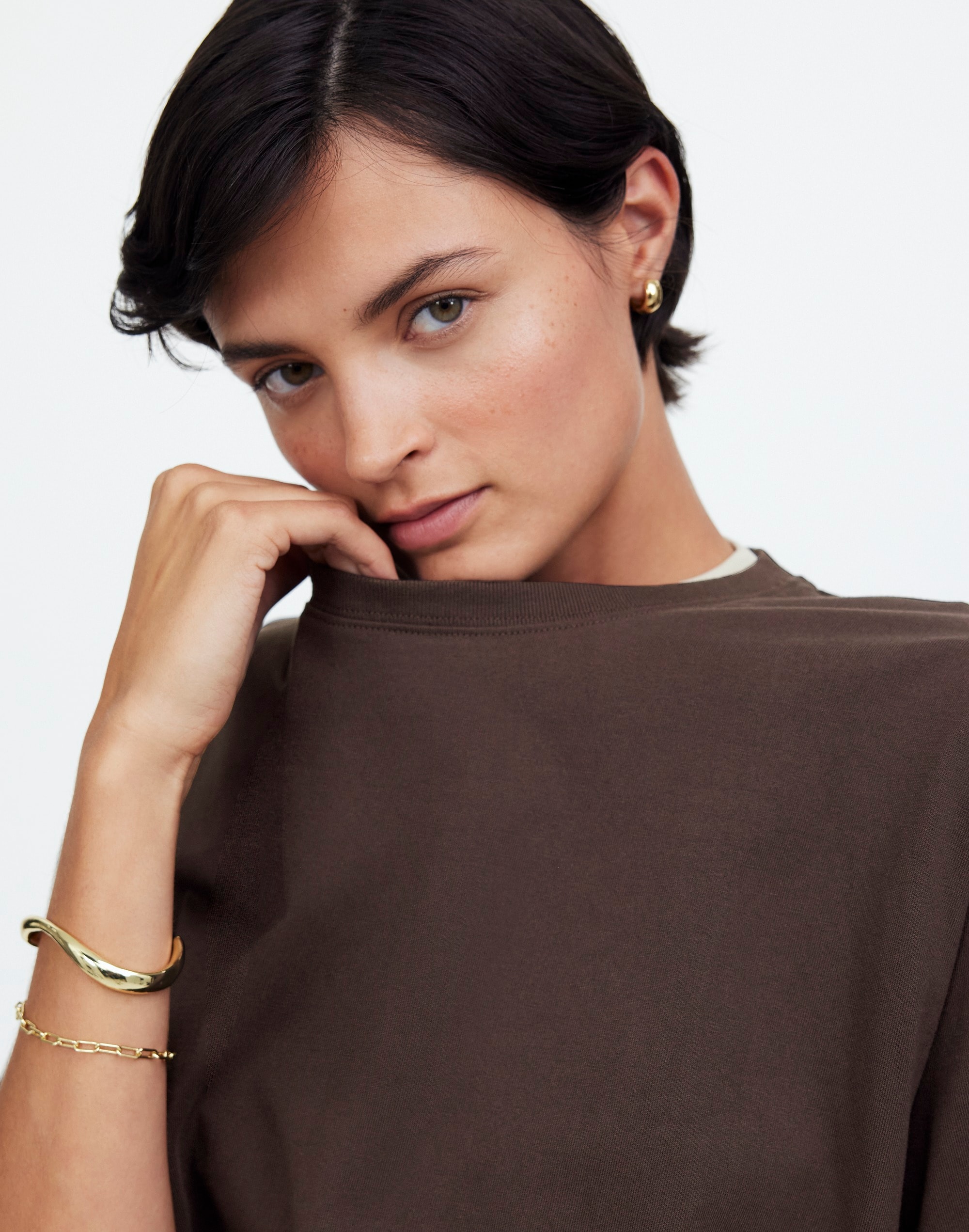 Cotton Relaxed Oversized Tee in dark carob image 5