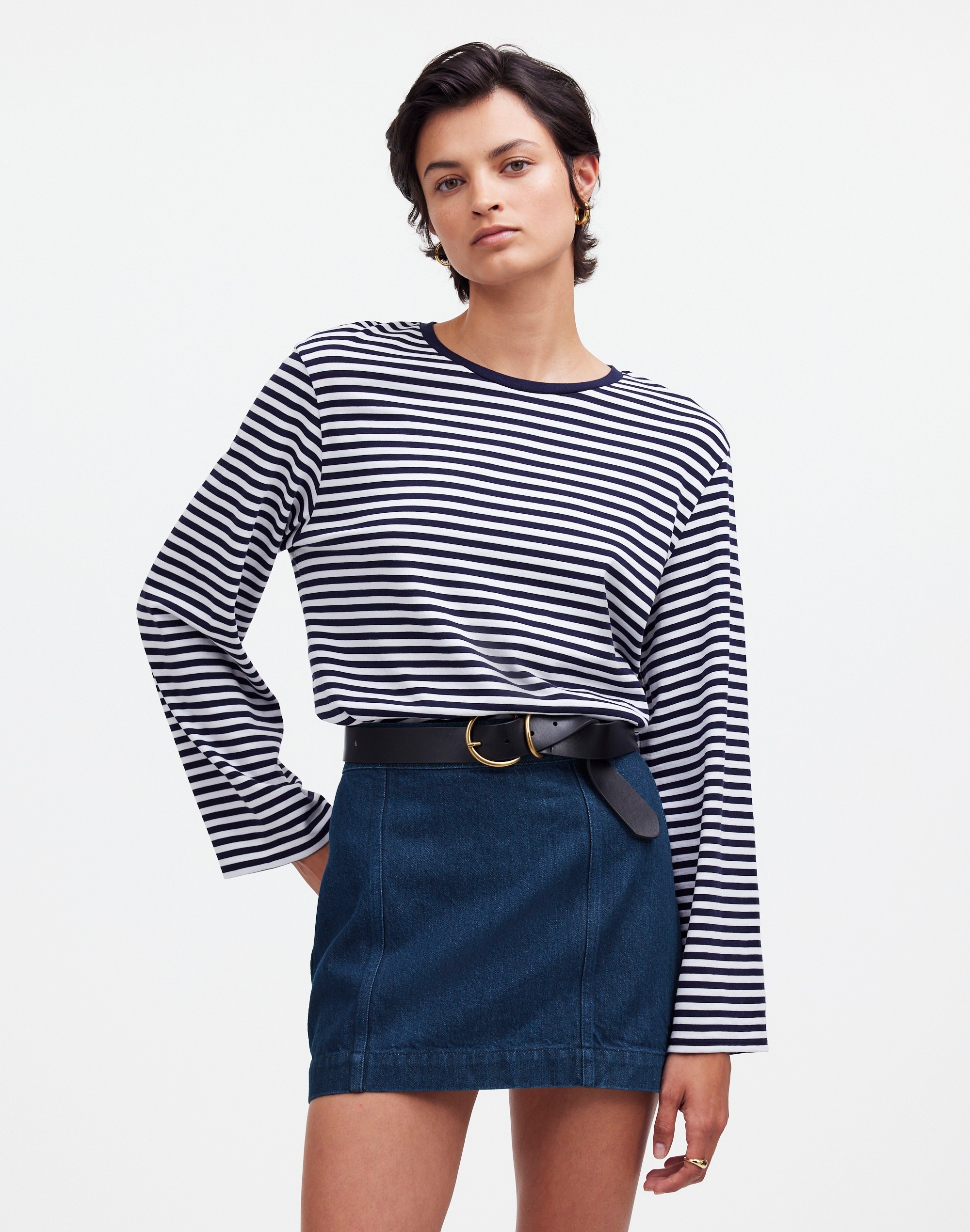 Denim Seamed Mini Skirt in Maytown Wash