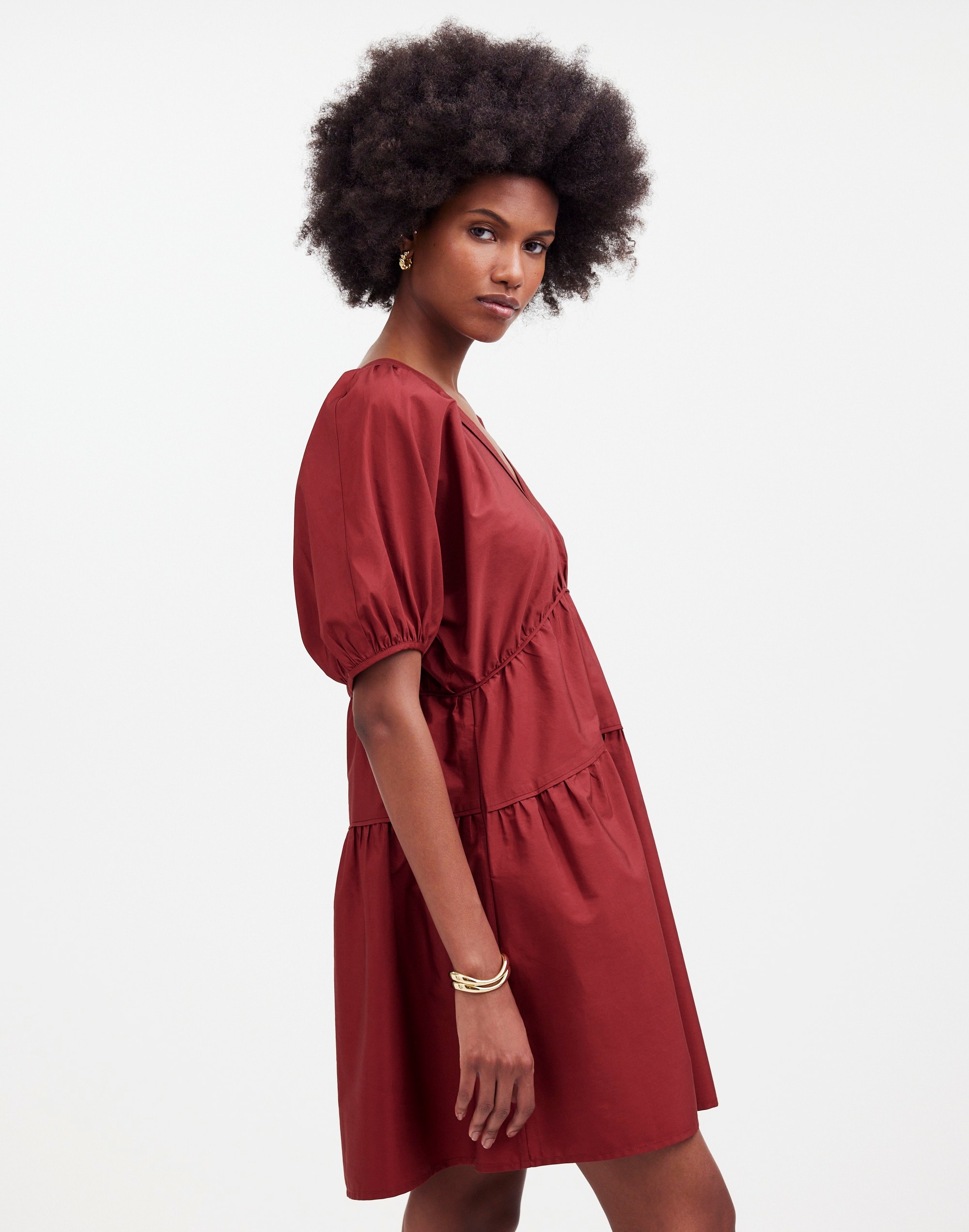 Puff-Sleeve Mini Dress in Poplin in null image 3