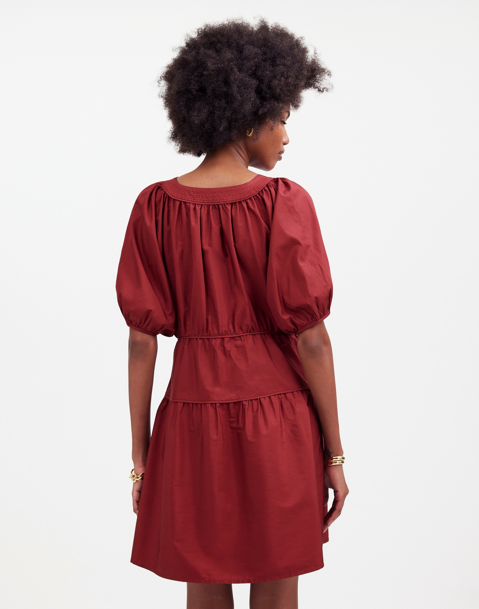 Puff-Sleeve Mini Dress in Poplin in null image 4