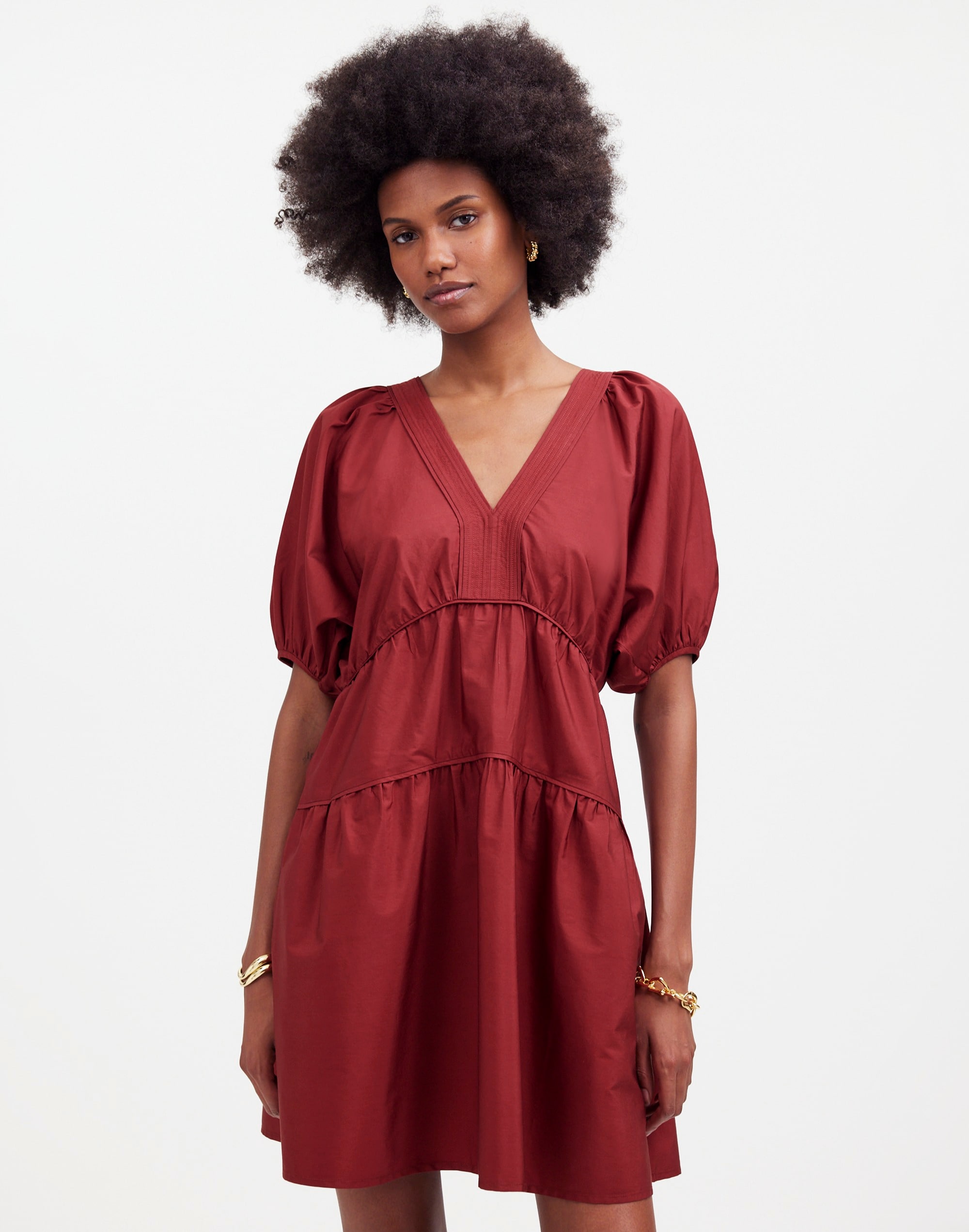 puff-sleeve mini dress in poplin