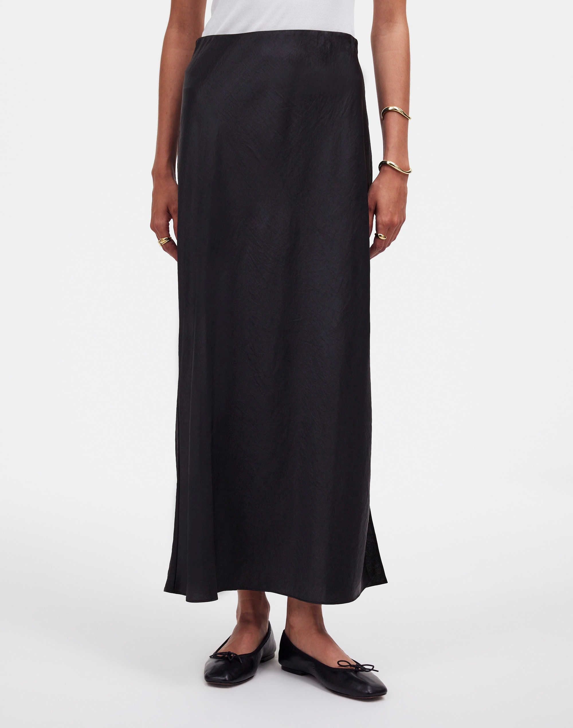 Satin Maxi Slip Skirt in true black image 2