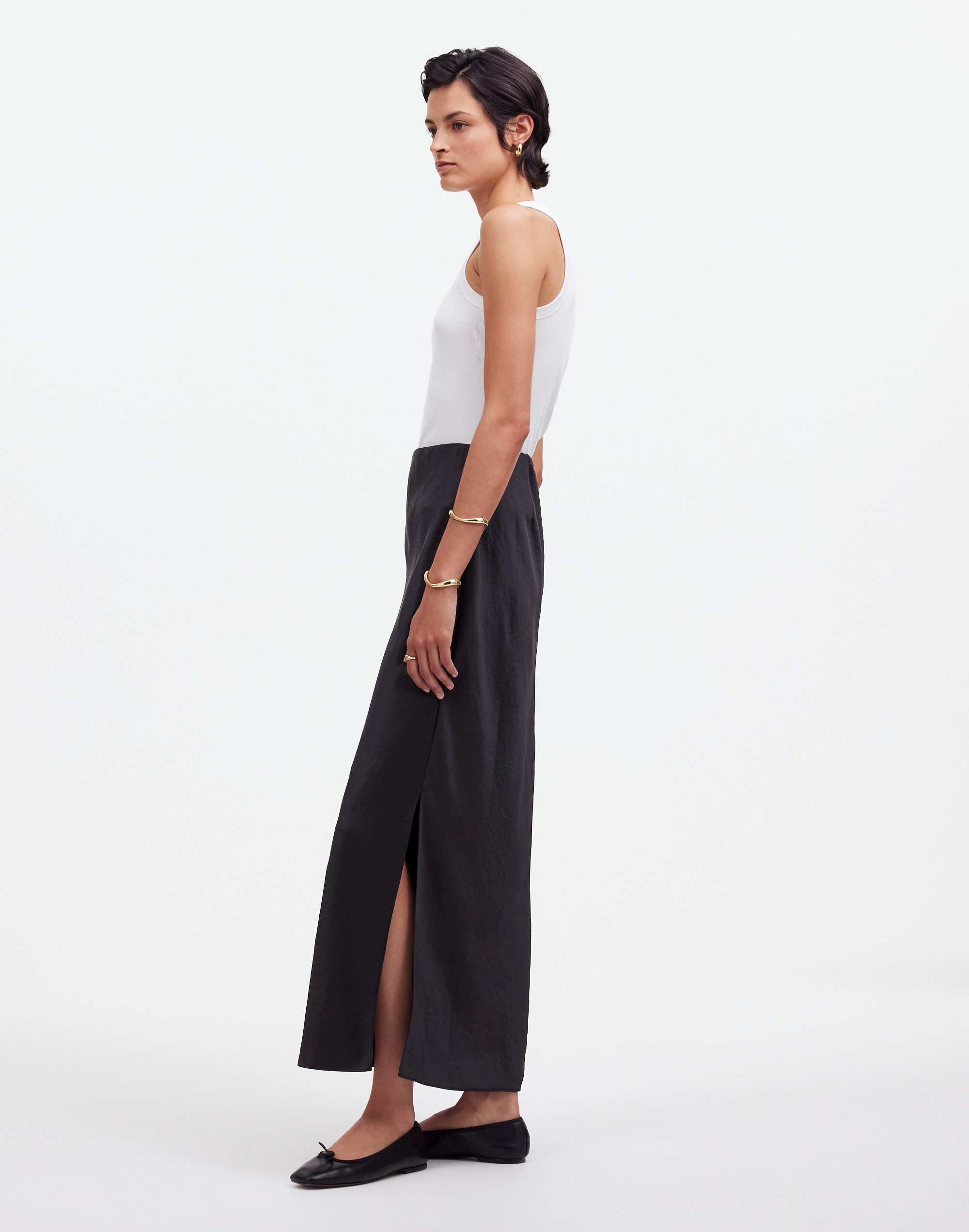 Satin Maxi Slip Skirt in true black image 3