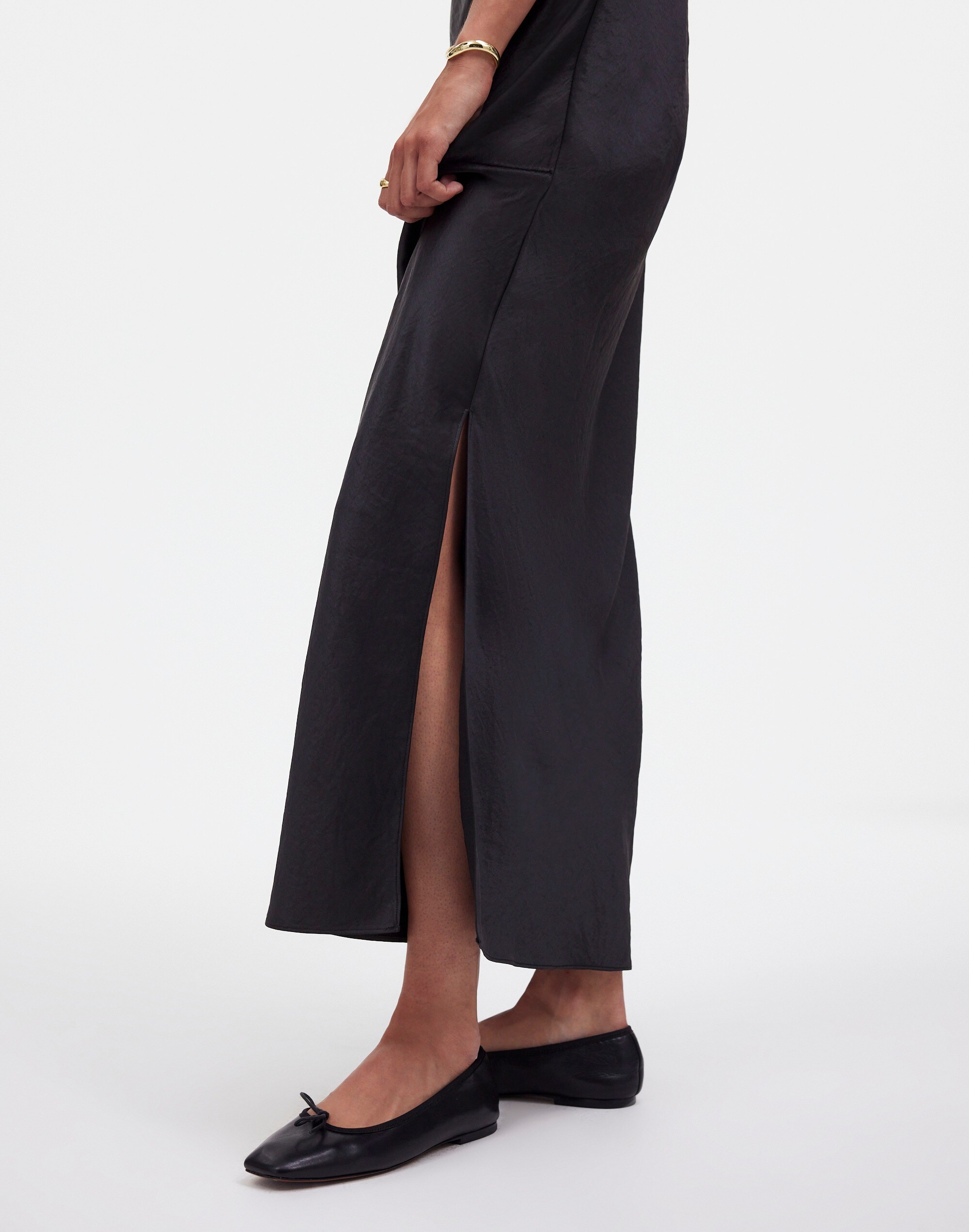 Satin Maxi Slip Skirt in true black image 5