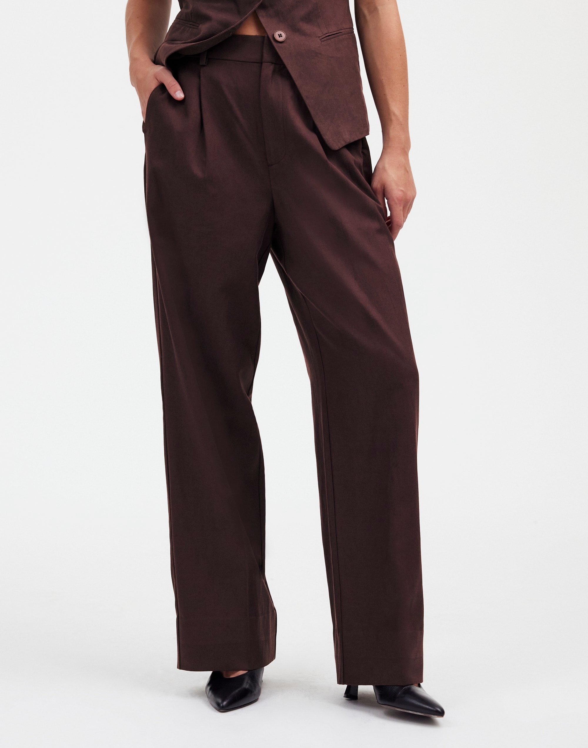 Slouchy Straight Pants in Drapey Twill in dark carob image 2