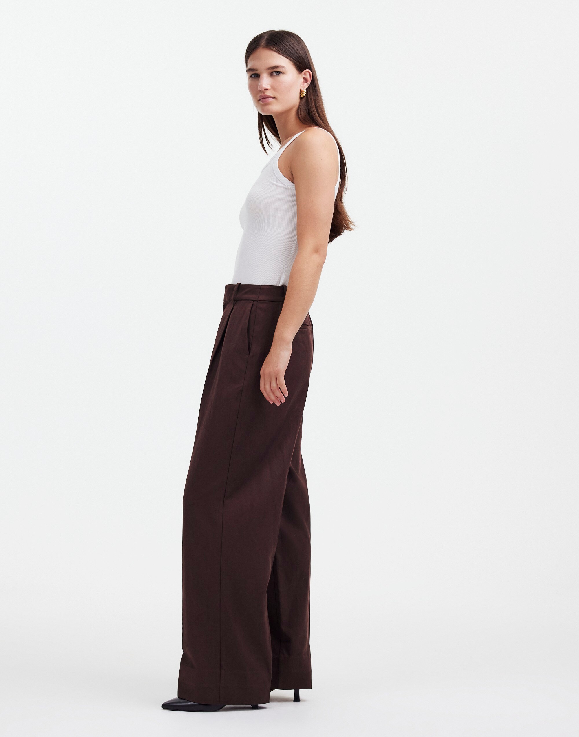 Slouchy Straight Pants in Drapey Twill in dark carob image 3