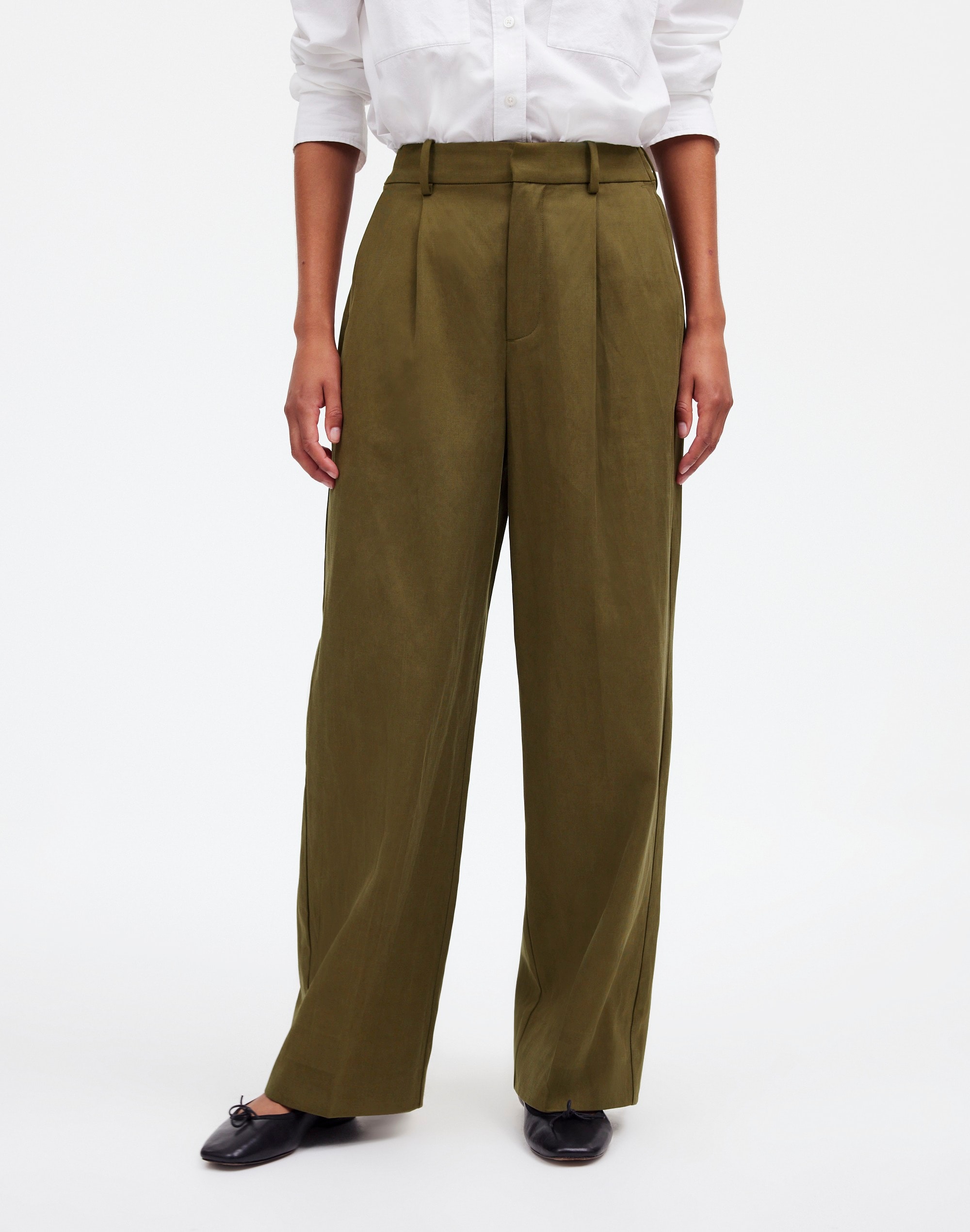 Slouchy Straight Pants in Drapey Twill in dark olive image 2