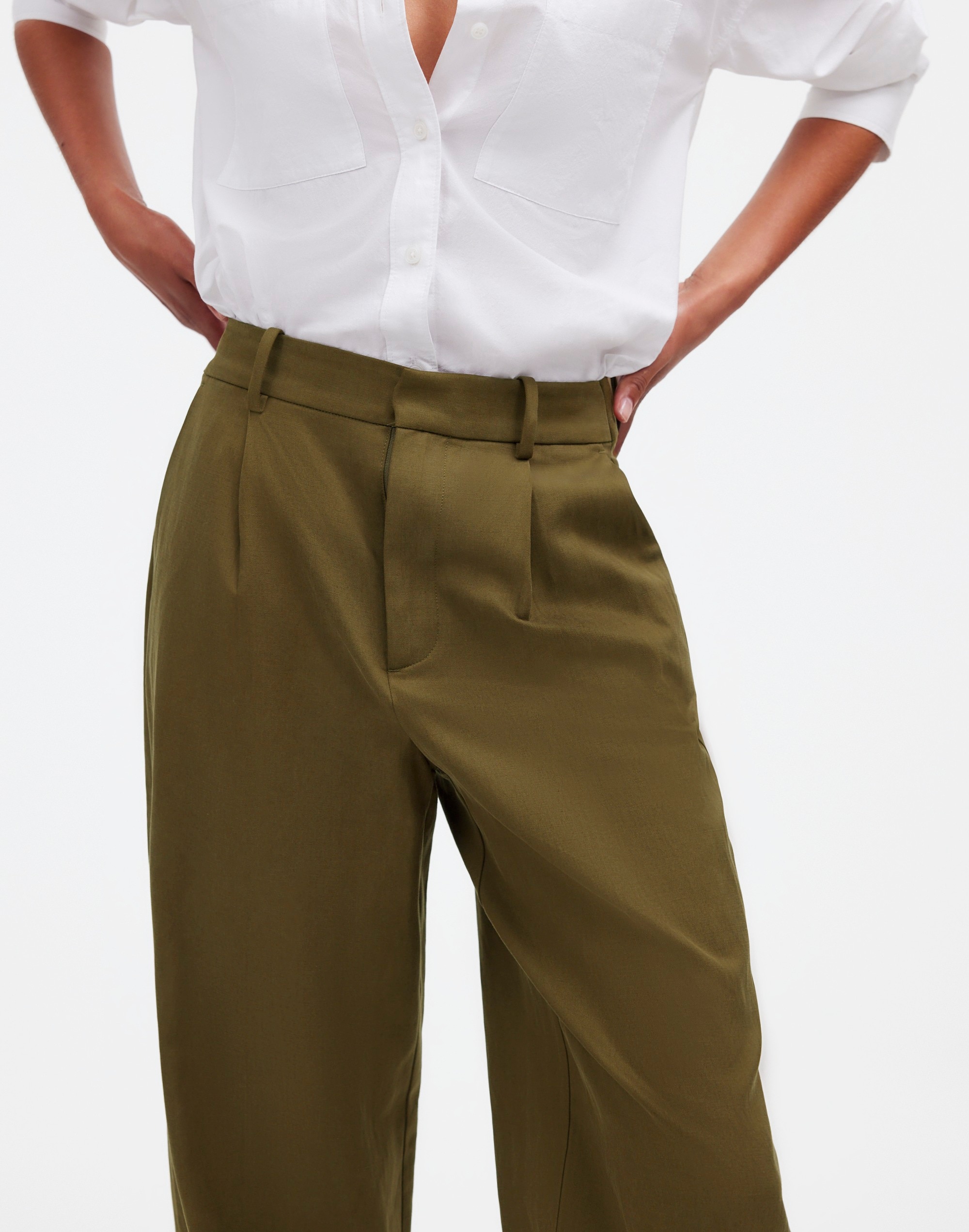 Slouchy Straight Pants in Drapey Twill in dark olive image 5