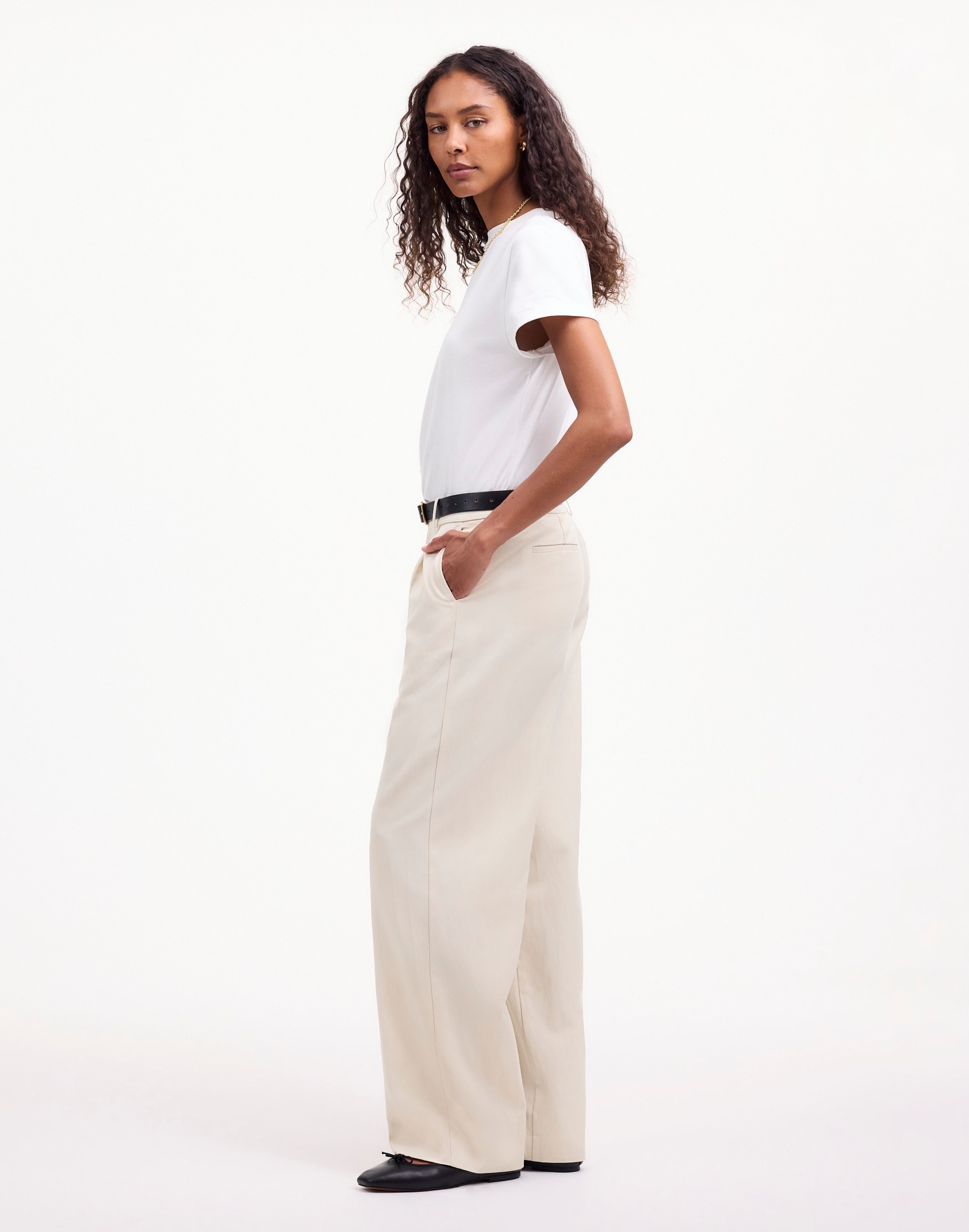 Slouchy Straight Pants in Drapey Twill in muted stone image 3