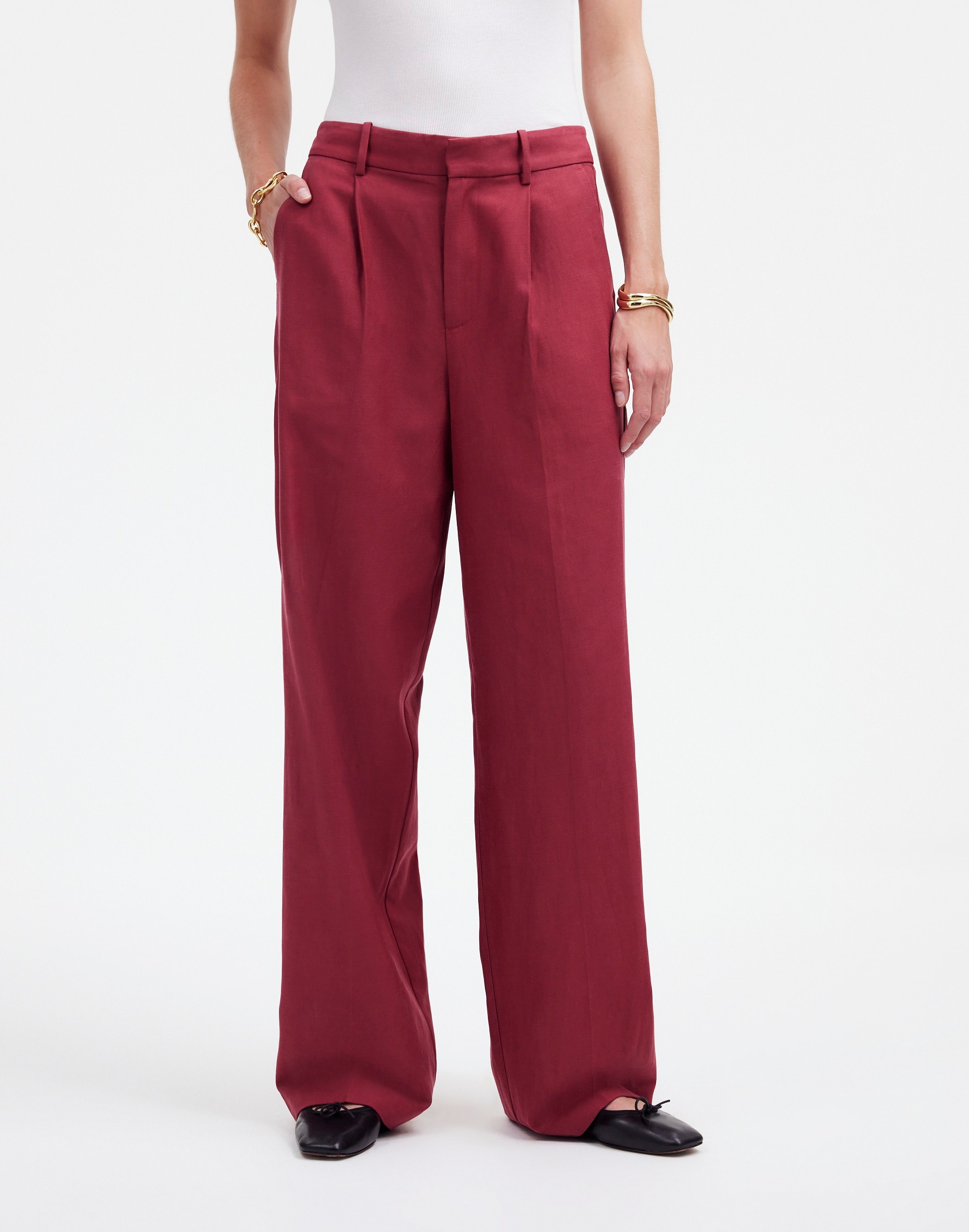 Slouchy Straight Pants in Drapey Twill in claret image 2