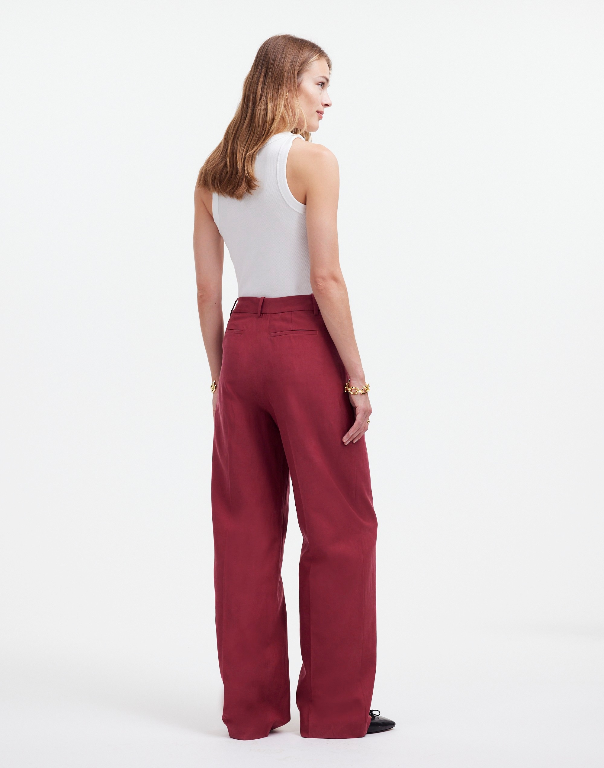 Slouchy Straight Pants in Drapey Twill in claret image 4