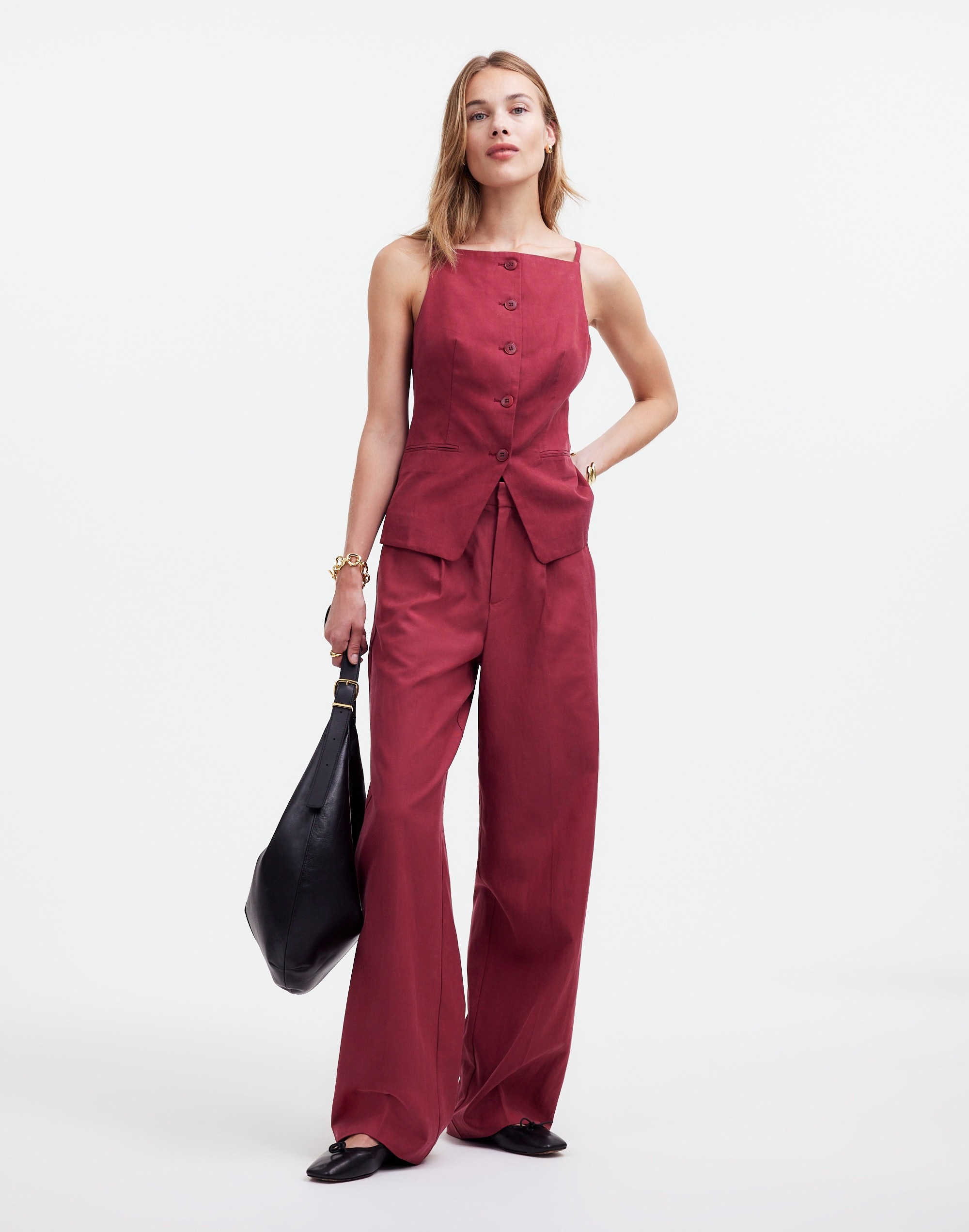 Slouchy Straight Pants in Drapey Twill in claret image 1