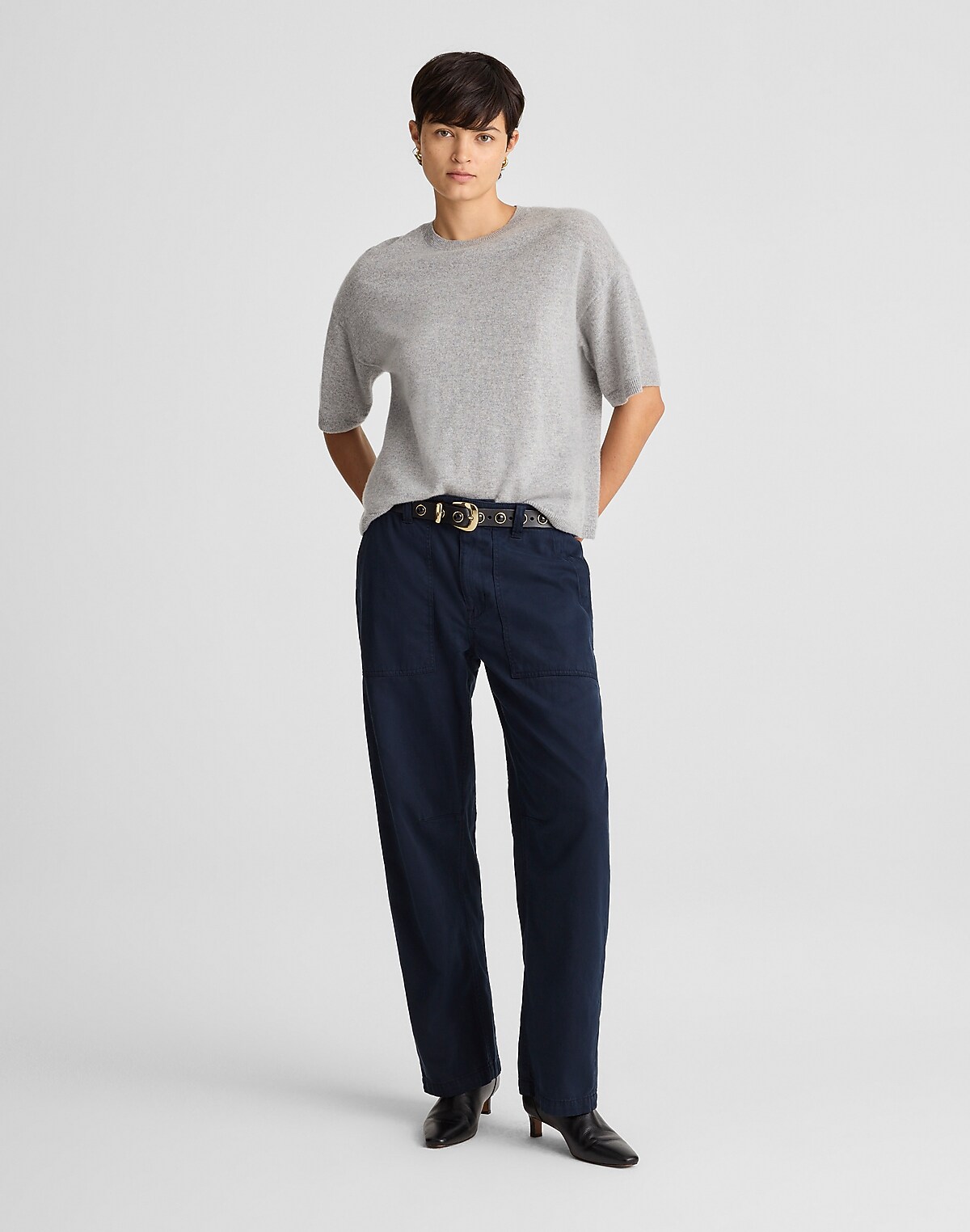 Darted Barrel-Leg Pants