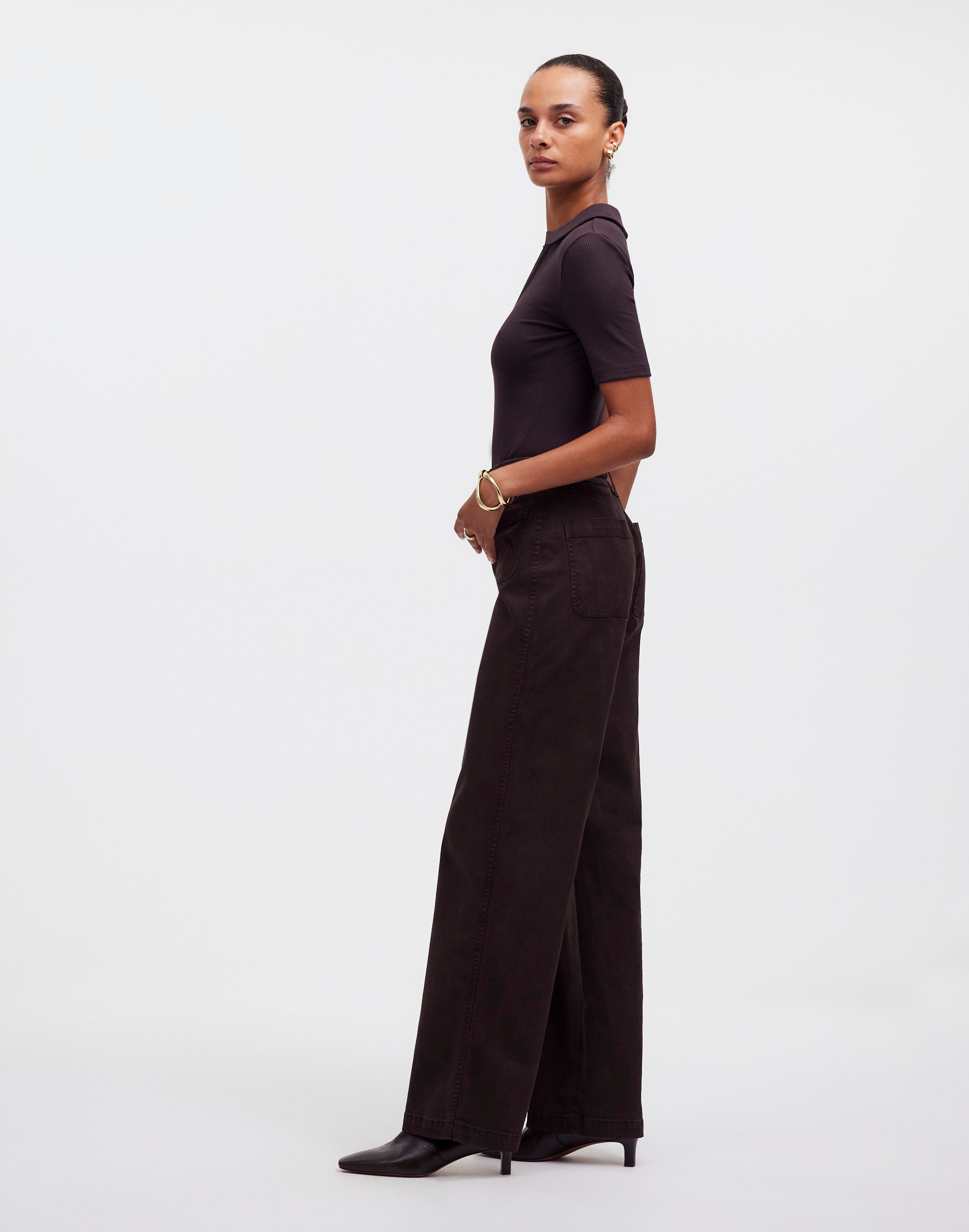 The Emmett Wide-Leg Pant: Patch Pocket Edition in dark carob image 3