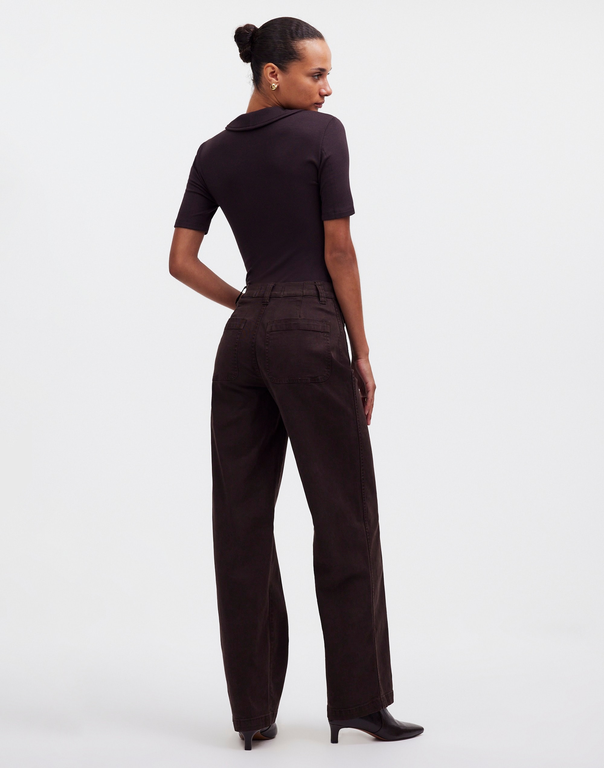 The Emmett Wide-Leg Pant: Patch Pocket Edition in dark carob image 4