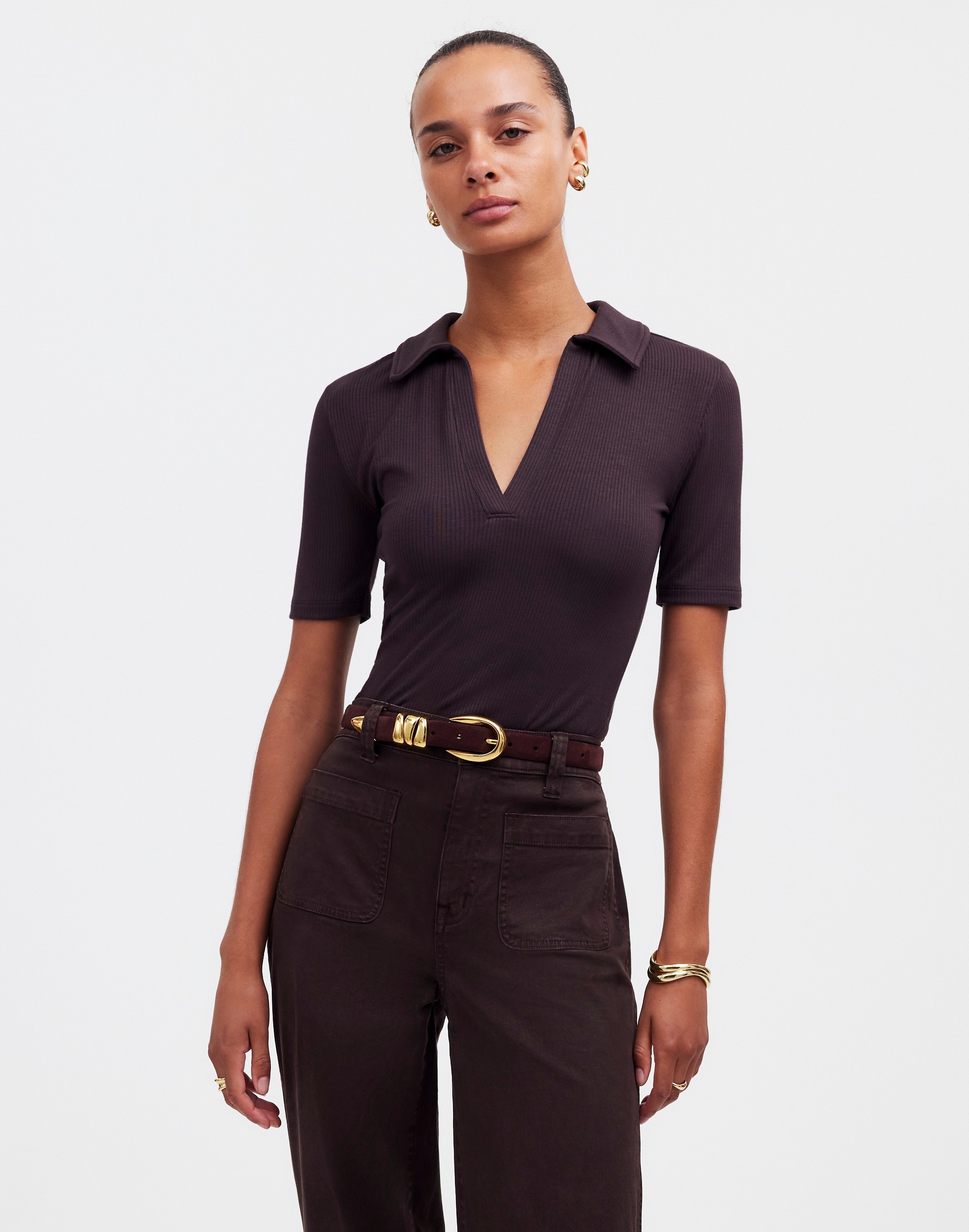 The Emmett Wide-Leg Pant: Patch Pocket Edition in dark carob image 5